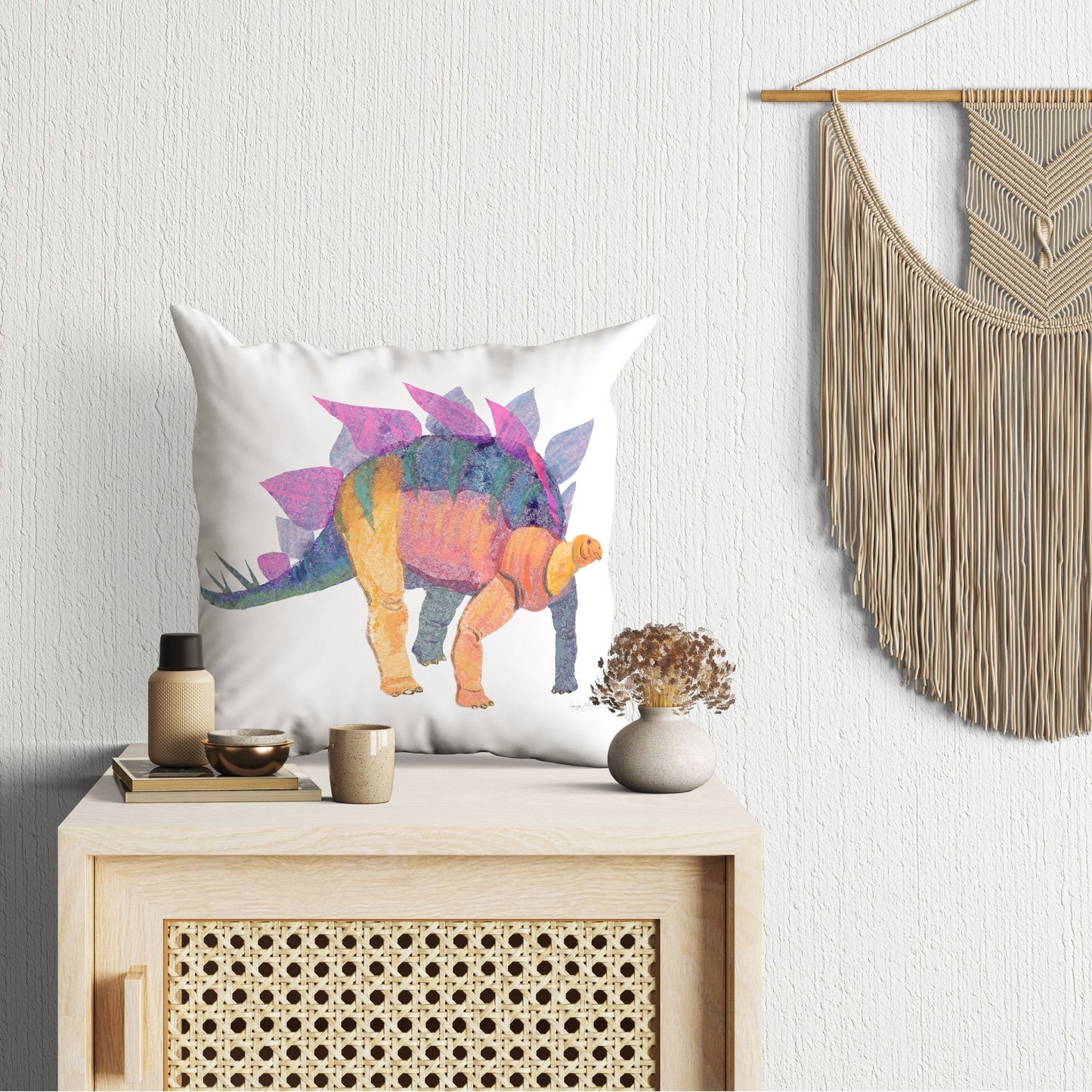 Stegosaurus Dinosaur Throw Pillow Cases For Kids, Abstract Pillow Case, Designer Pillow, Colorful Pillow Case, Watercolor Pillow Cases