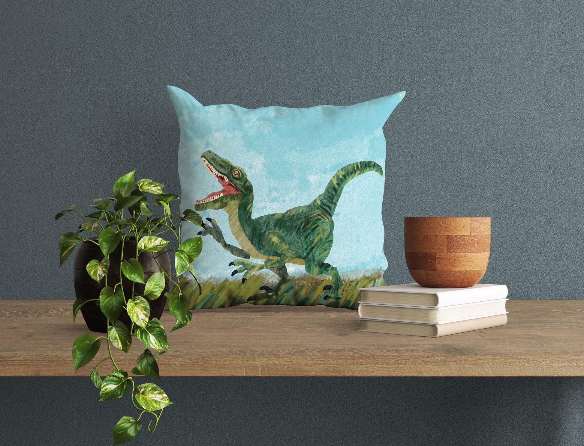 Tyrannosaurus Rex Dinosaur Pillow Cases For Kids, Toss Pillow, Abstract Throw Pillow Cover, Original Art Pillow, Green Pillow Cases, Fashion
