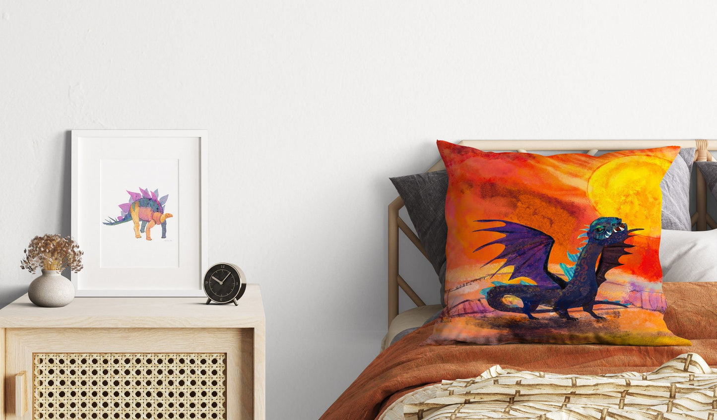 Fire Breathing Dragon Fantasy Pillow Cases For Kids, Throw Pillow, Abstract Throw Pillow, Artist Pillow, Colorful Pillow Case, Modern Pillow