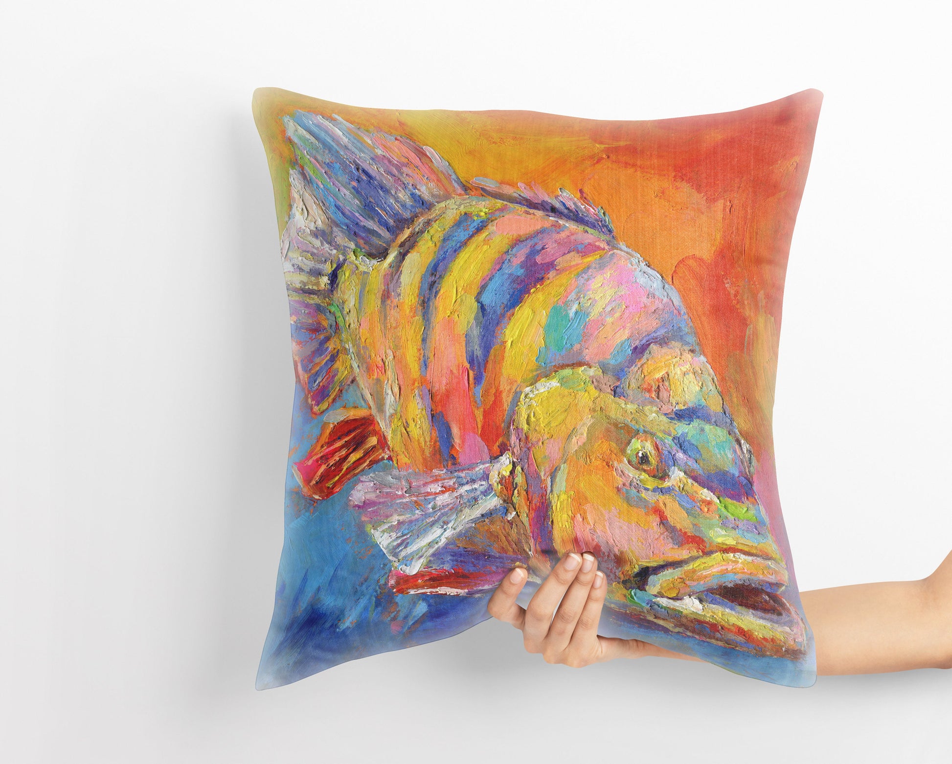 Sea Bass, Throw Pillow, Spring Throw Pillow, Original Art Pillow, Cute Pillow Cases, 20X20 Pillow Cover, Housewarming Gift, Sofa Pillows