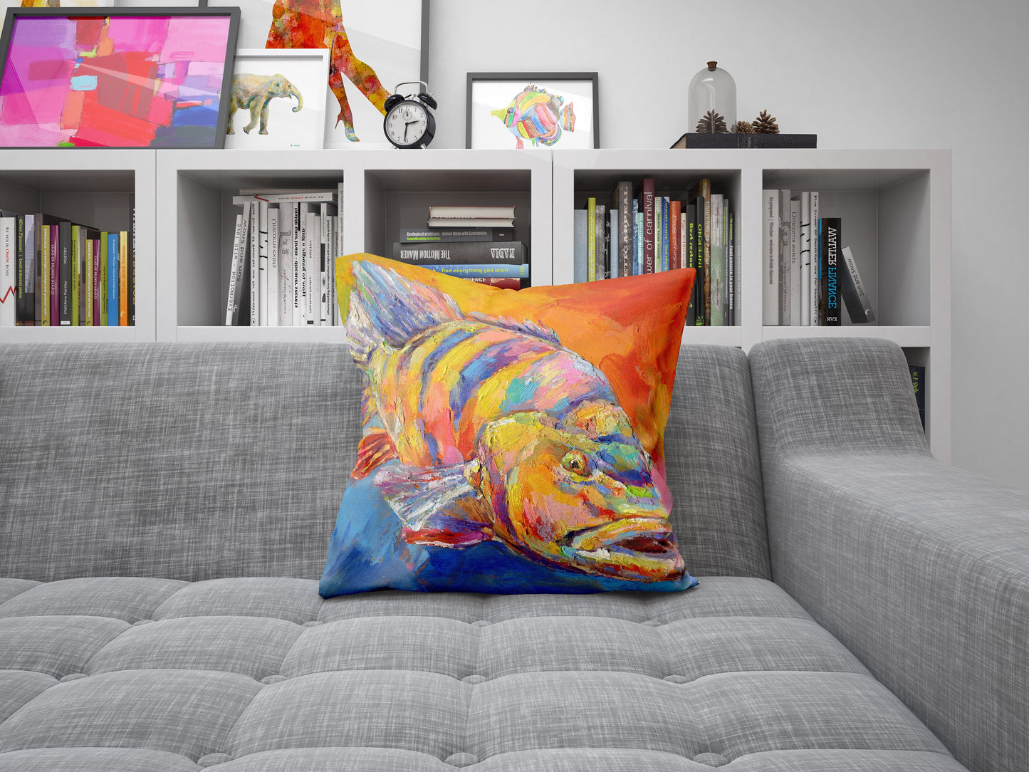 Sea Bass, Throw Pillow, Spring Throw Pillow, Original Art Pillow, Cute Pillow Cases, 20X20 Pillow Cover, Housewarming Gift, Sofa Pillows