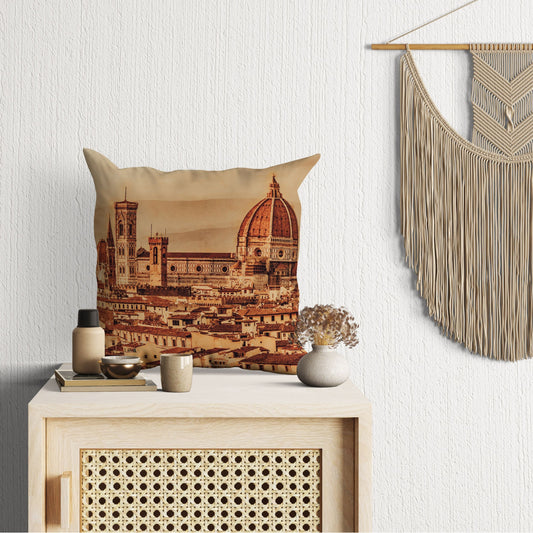 Throw Pillow, Florence Cathedral Italian Cityscape Retro , Designer Pillow, Orange Pillow, Watercolor Pillow Cases, Housewarming Gift