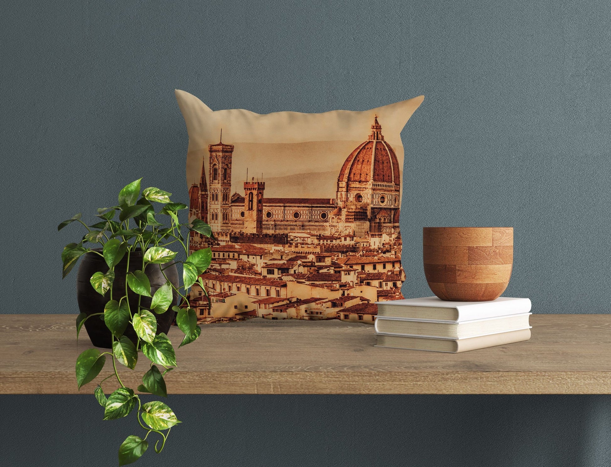 Throw Pillow, Florence Cathedral Italian Cityscape Retro , Designer Pillow, Orange Pillow, Watercolor Pillow Cases, Housewarming Gift