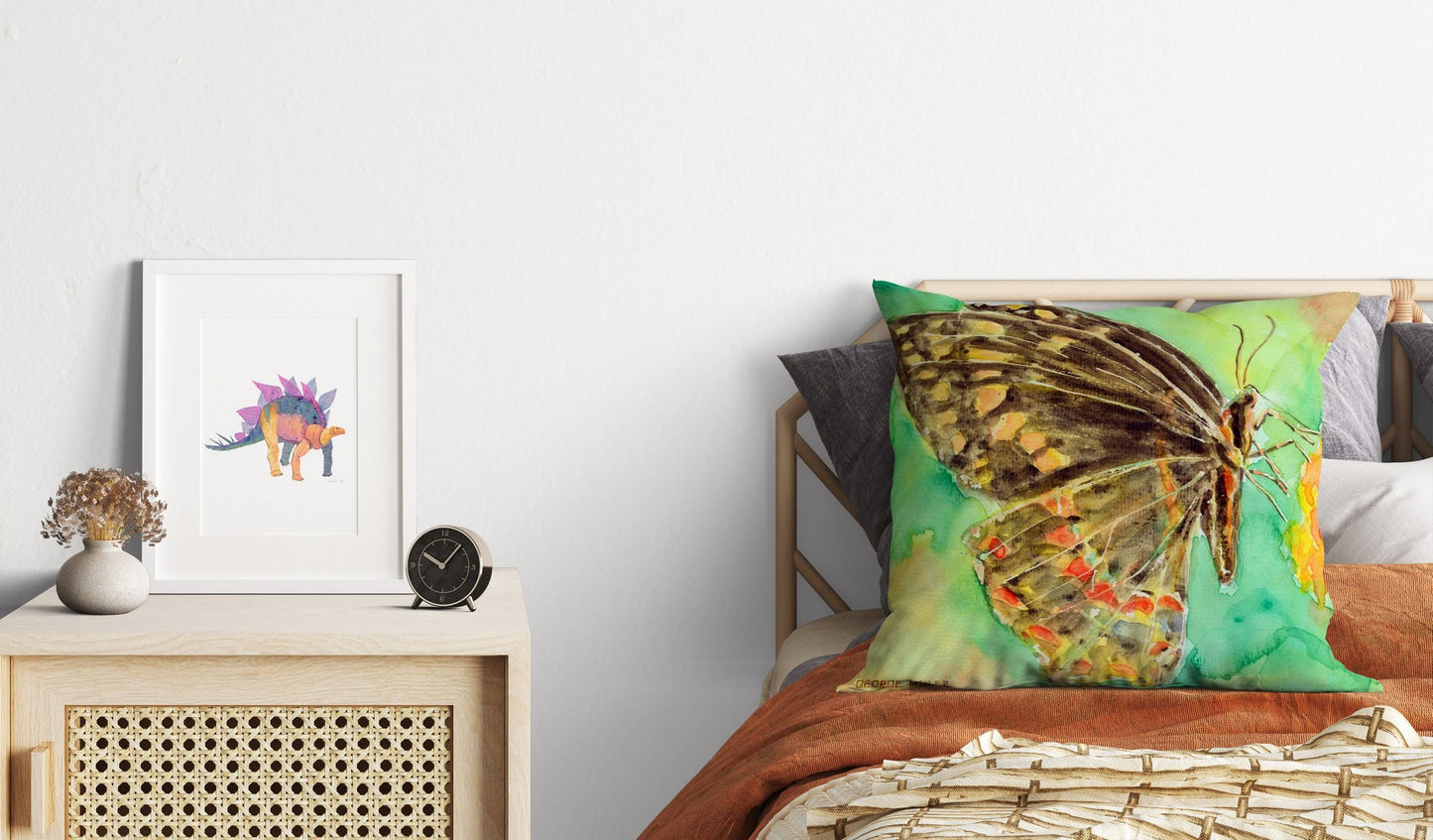 Butterfly Decorative Pillow, Spring Throw Pillow, GreenPillow Case, Watercolor Pillow Cases, Housewarming Gift, Indoor Pillow Cases