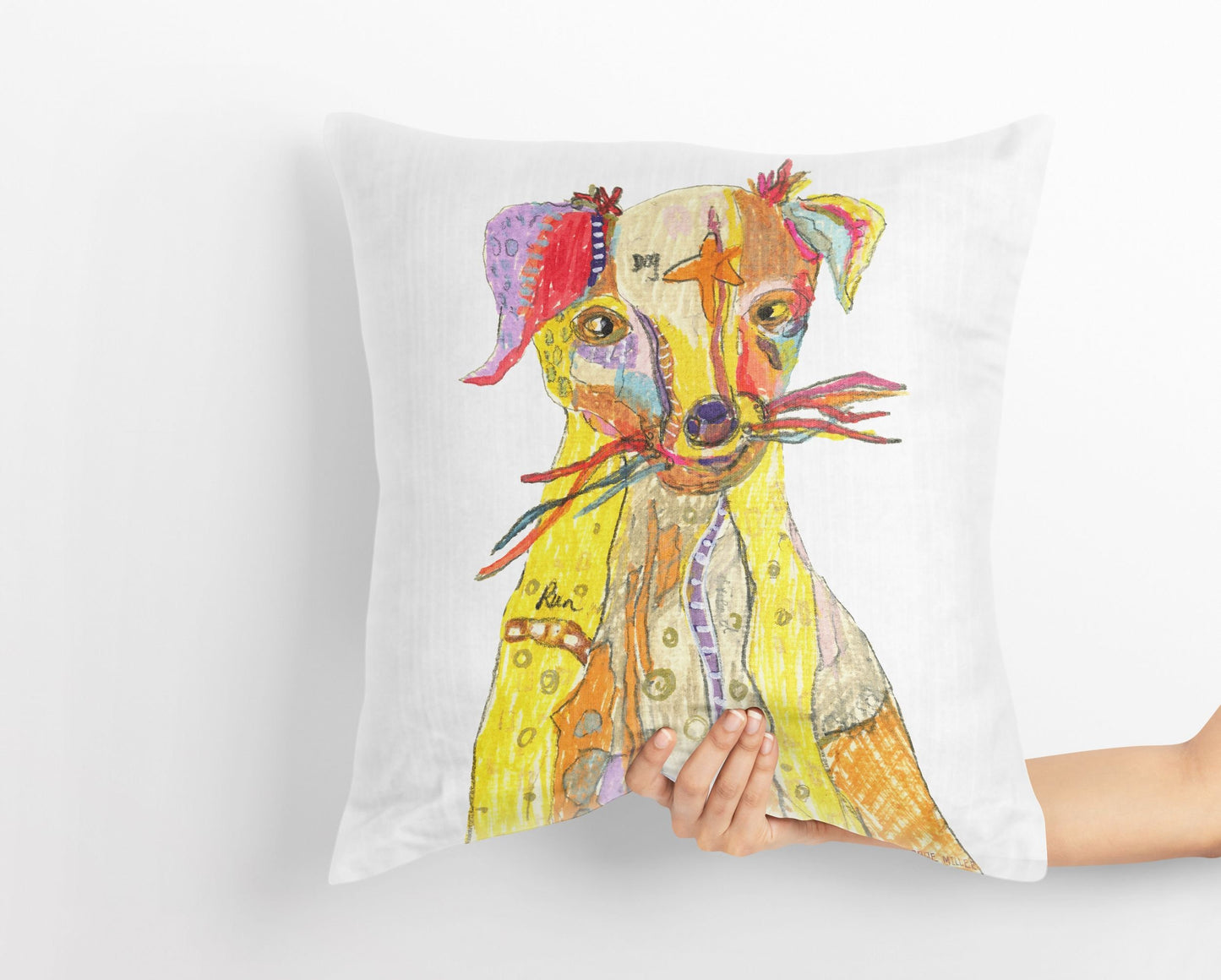Dog Cute Pillow Cases, Pillow Cases For Kids, Toss Pillow, Animal Pillow, Art Pillow, Bright Yellow Pillow, Watercolor Pillow Cases