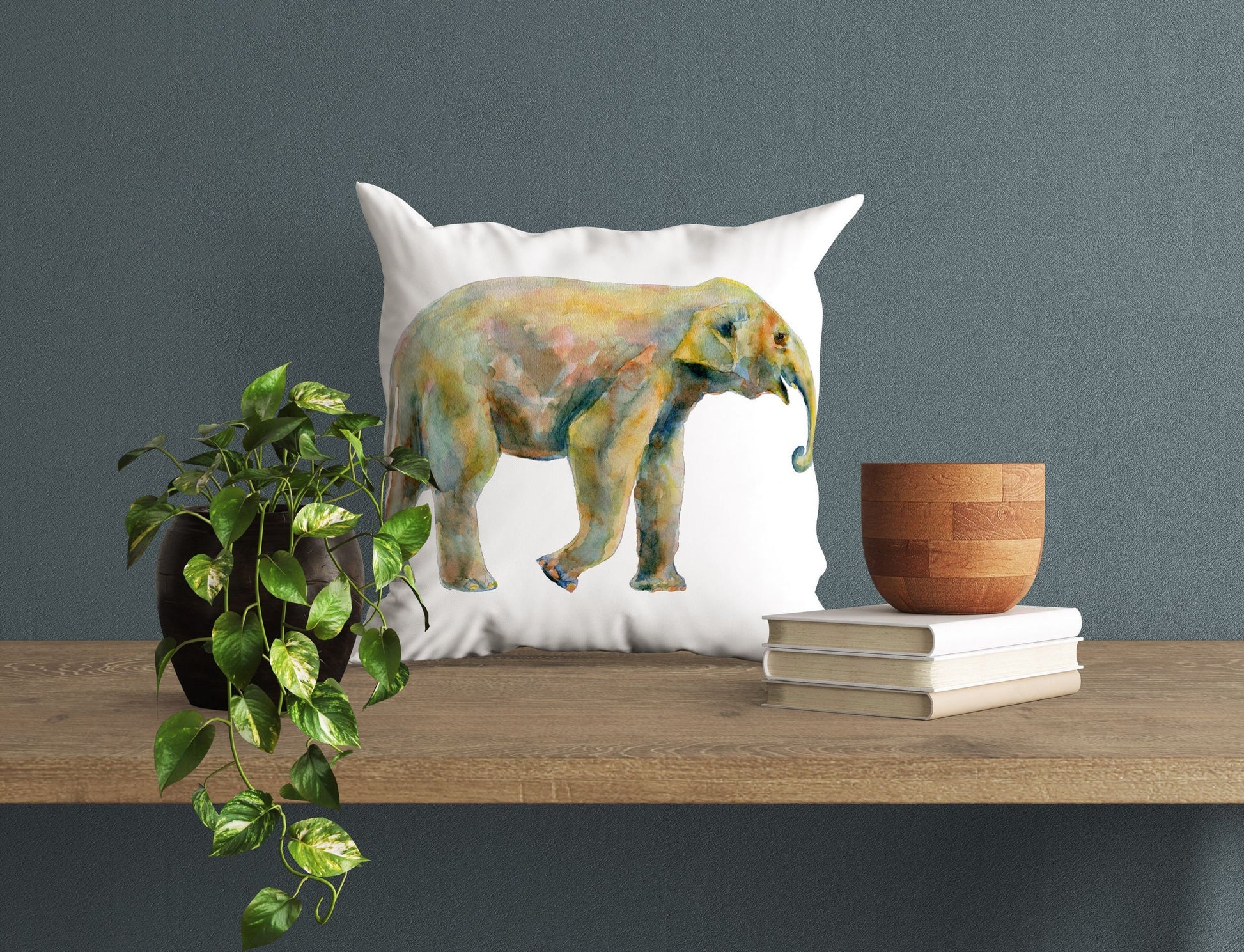 Baby Elephant Cute Pillow Cases, Pillow Cases For Kids, Animal Pillow, Art Pillow, Green Pillow Cases, Watercolor Pillow Cases