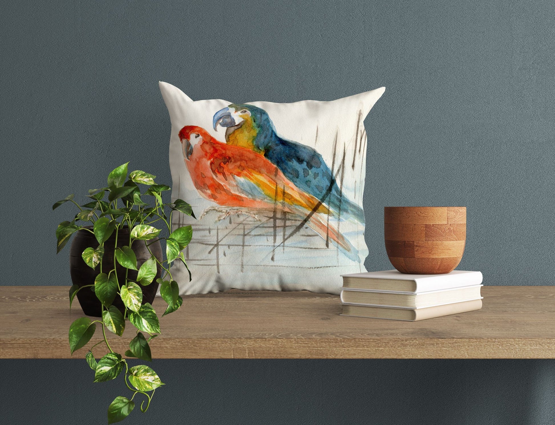 Parror Birds Pillow Cases For Kids, Designer Pillow, Red Pillow Cases, Watercolor Pillow Cases, Large Pillow Cases, Home Decor Pillow