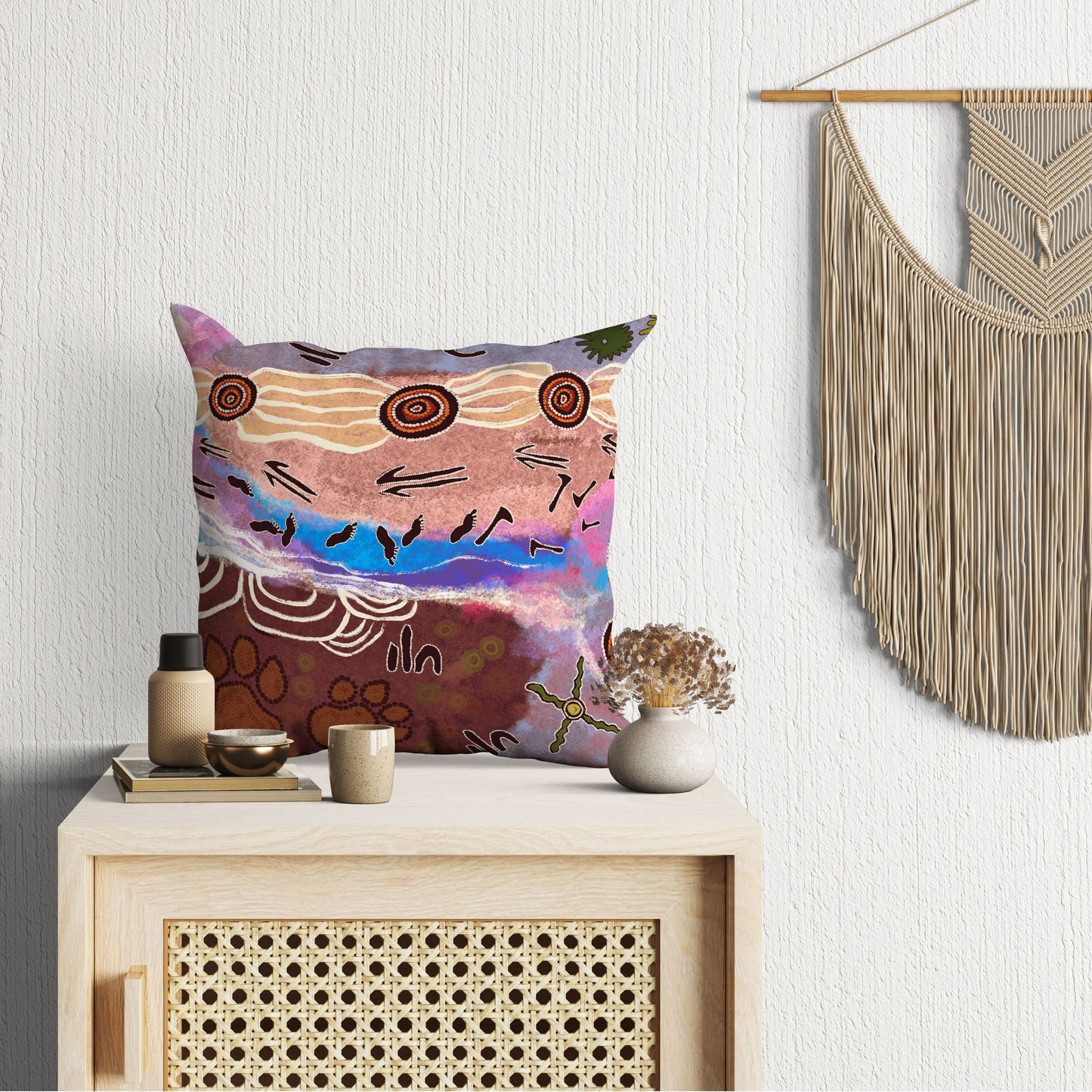 Australian Aboriginal Art, Pillow Cases, Abstract Throw Pillow Cover, Art Pillow, Red Pillow Cases, Contemporary Pillow, 24X24 Pillow Case