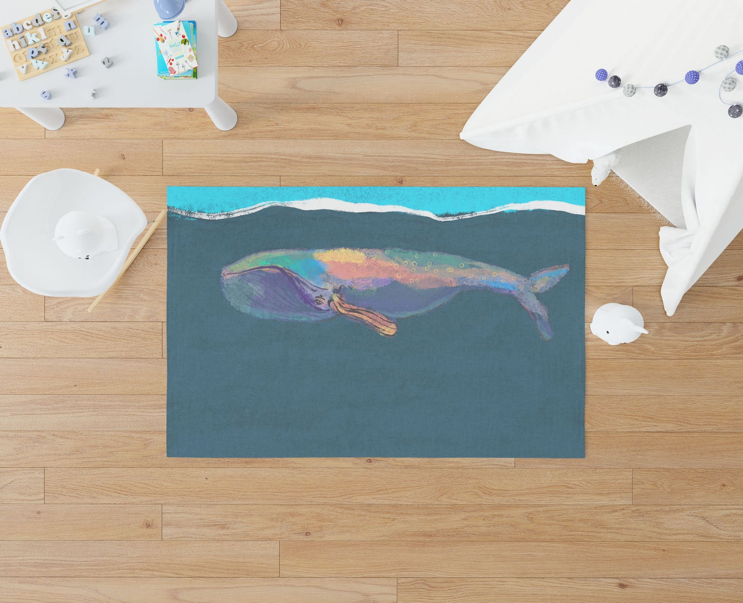 Kids Rug, Best Area Rug, 4X6 Area Rug, Thick Carpet, Rectangle Rug, Colorful Rug, Blue Whale, Modern Area Rug, Living Room Mat, Made In USA