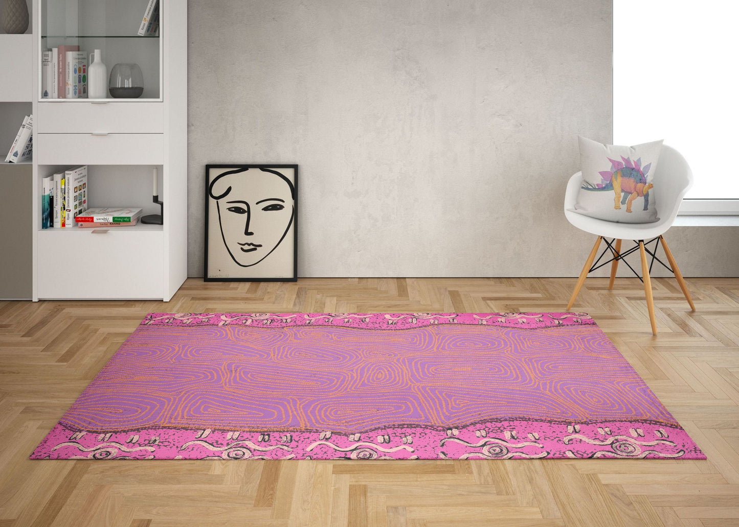 Floor Mat, Durable Rug, Rectangle Rugs, Pink And Yellow Rug, Austrialian Aboriginal Rug, Contemporary Rug, Bedroom Carpet, Made In USA