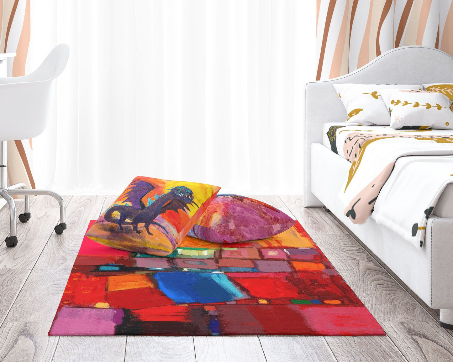 Red Rug, Decorative Rug, Area Rug 4X6, Durable Rug, Rectangle Rugs, Rainbow Rug, Abstract Rug, Stylish Carpet, Gift For Her, Made In Usa