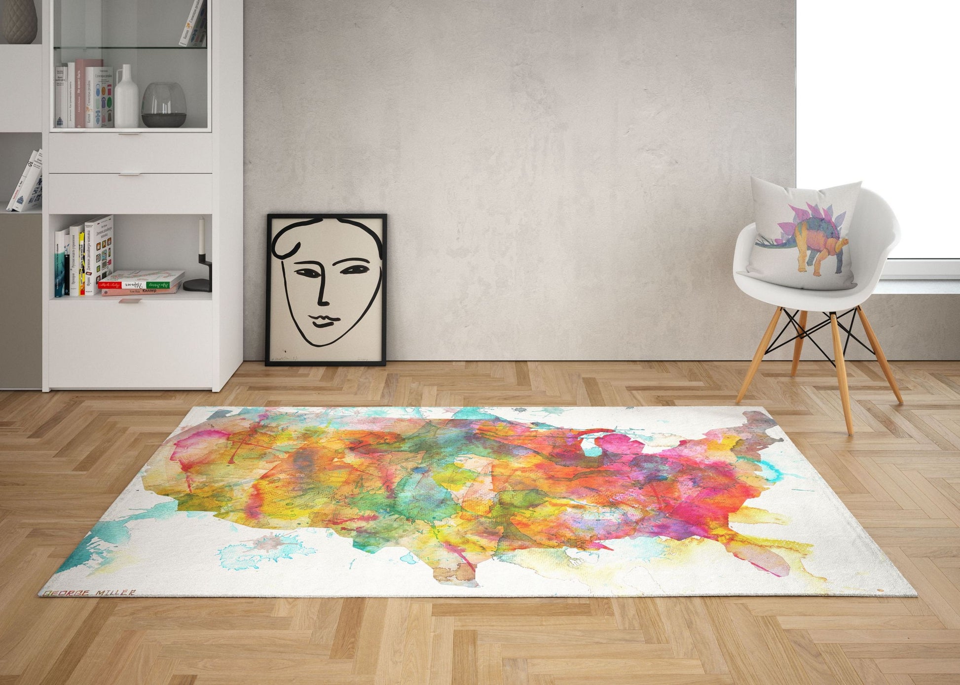 Watercolor Area Rug, Large Rug, Thick Carpet, Rectangle Area Rug, Colorful Rug, United States Map, Contemporary Rug, Floor Rugs, Made In Usa