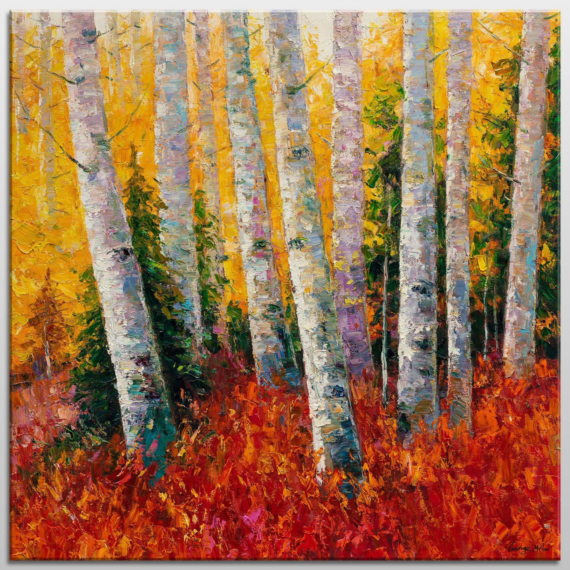 Oil Painting White Birch Trees Autumn, Landscape Wall Art, Large Canvas Art, Rustic Oil Painting, Textured Painting, Original Artwork