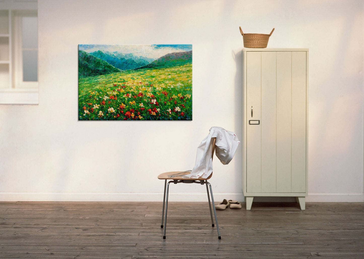 Ready to Hang Canvas Art: George Miller's Impasto Oil Painting of Spring Fields - Original Landscape Oil Paintings, Modern Painting