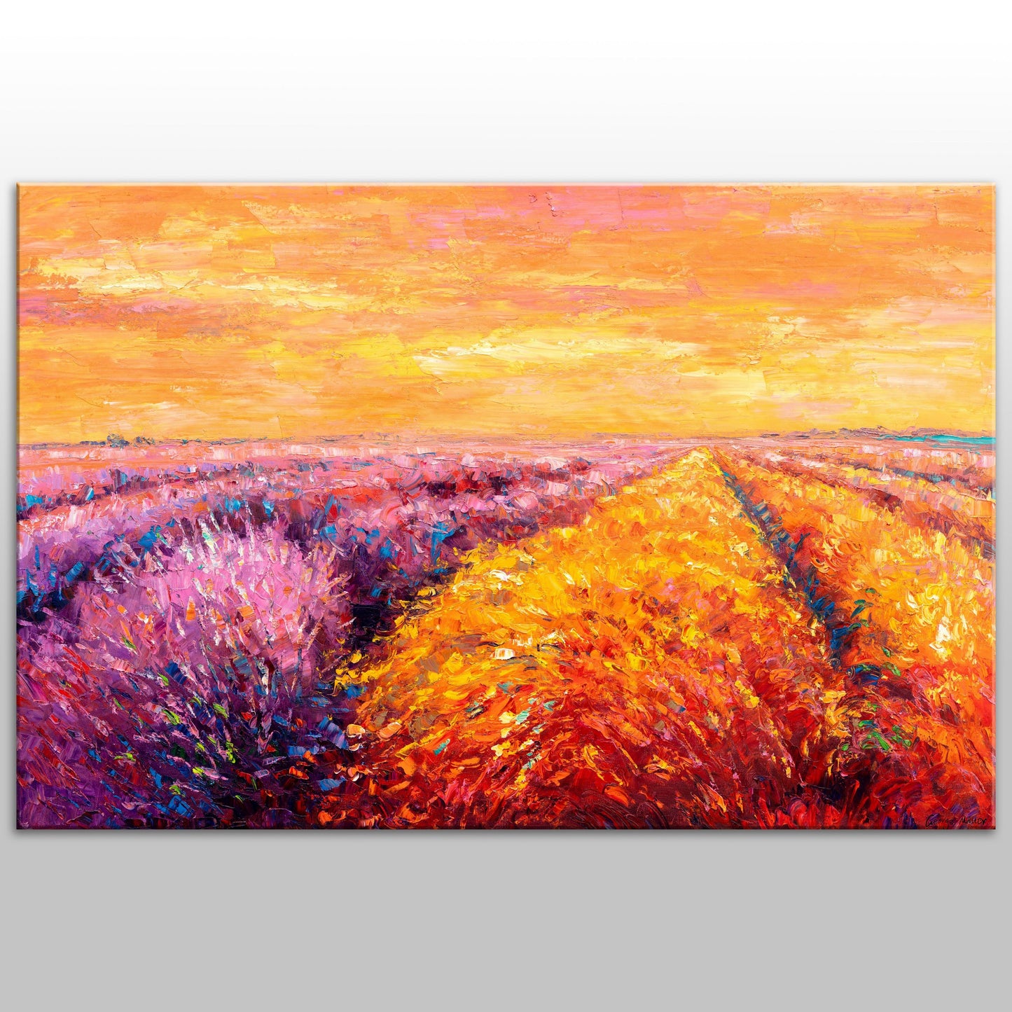 Oil Painting Landscape Provence Lavender Fields Sunrise, Oil On Canvas Painting, Large Canvas Art, Hand Painted, Modern Wall Art, Textured