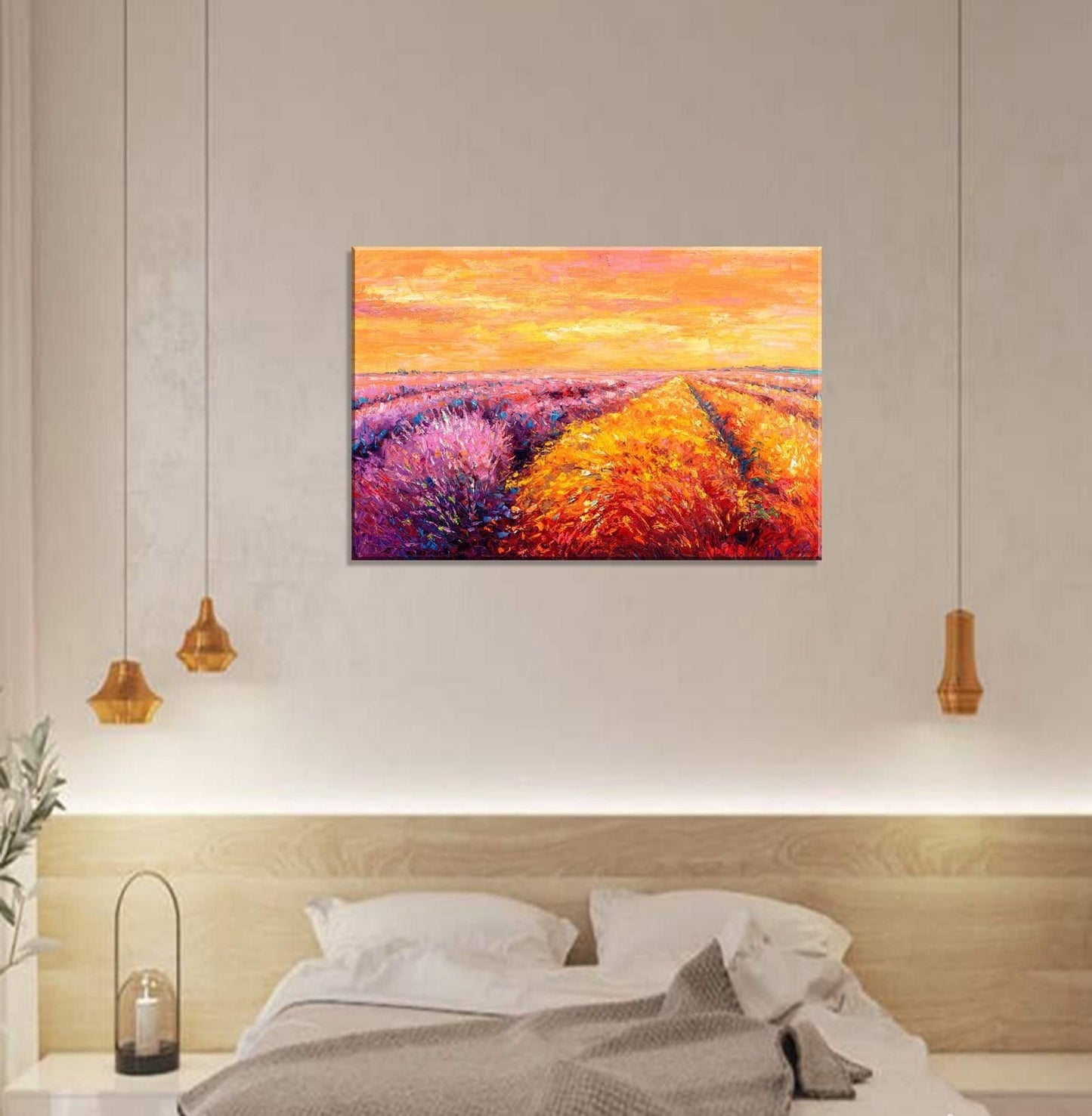 Oil Painting Landscape Provence Lavender Fields Sunrise, Oil On Canvas Painting, Large Canvas Art, Hand Painted, Modern Wall Art, Textured