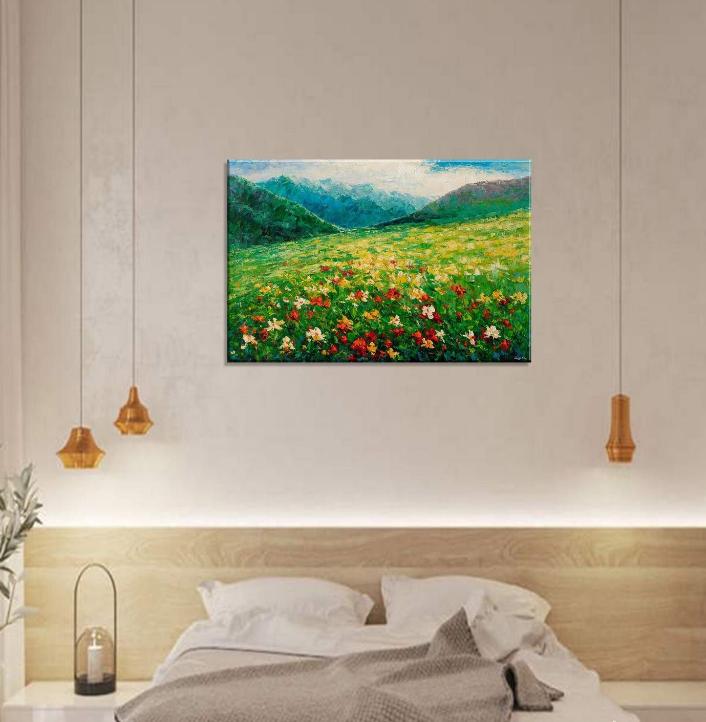 Ready to Hang Canvas Art: George Miller's Impasto Oil Painting of Spring Fields - Original Landscape Oil Paintings, Modern Painting