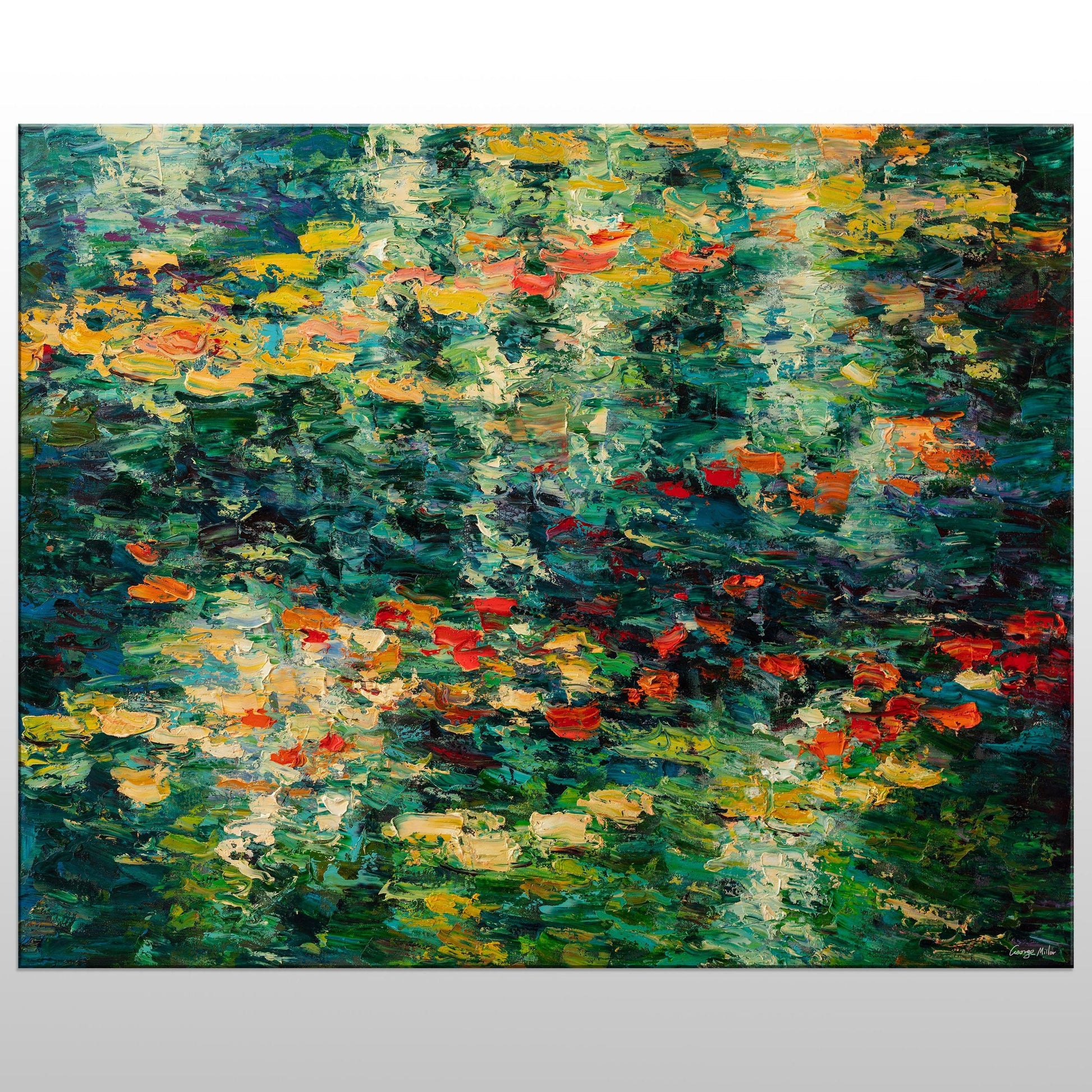 Experience the serenity of nature with Original Oil Painting Pond with Waterlilies by George Miller