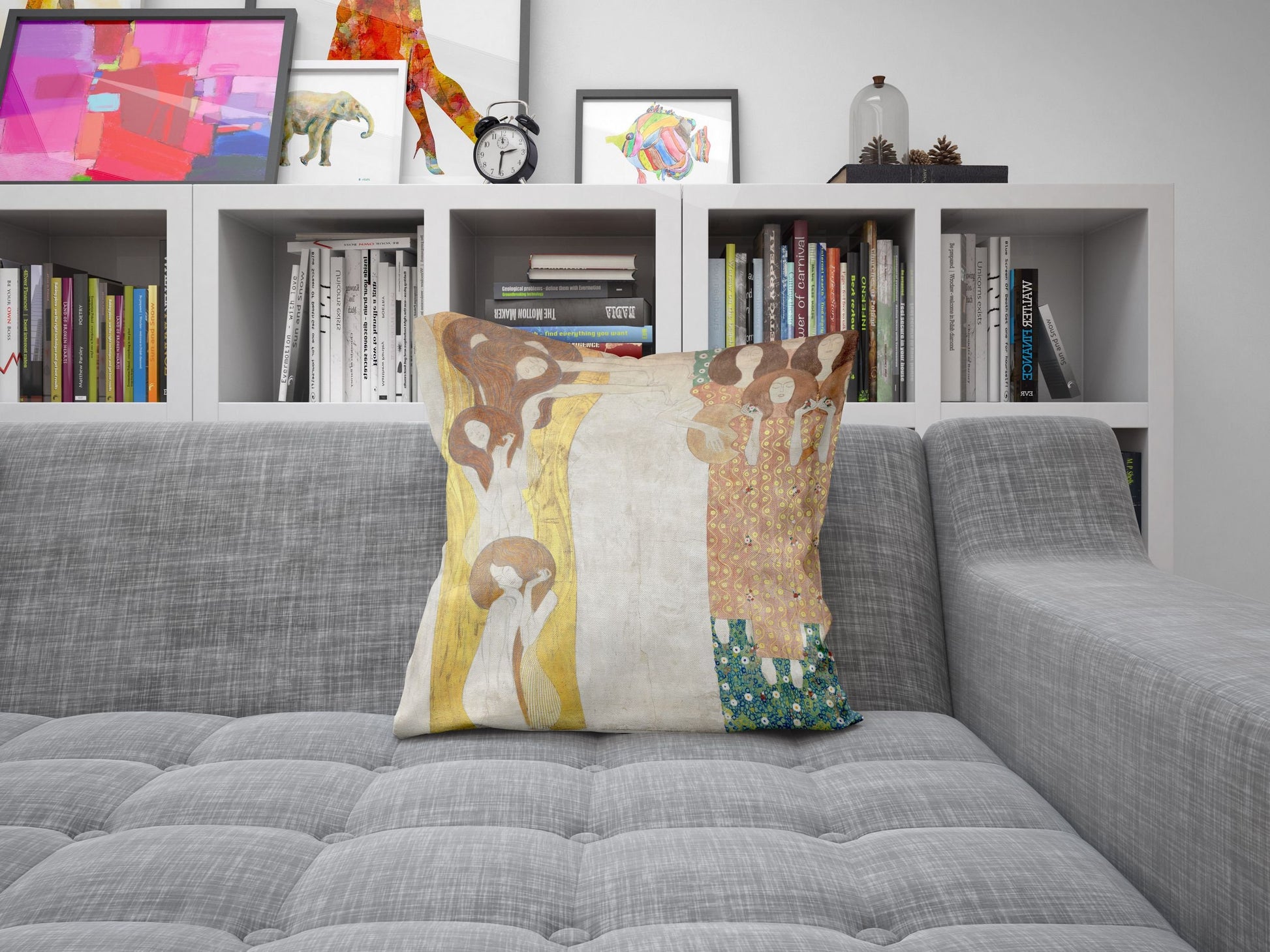 Gustav Klimt Famous Art Beethoven Frieze Throw Pillow Cover, Abstract Pillow, Designer Pillow, Gold, Art Nouveau Pillow Sofa Pillows