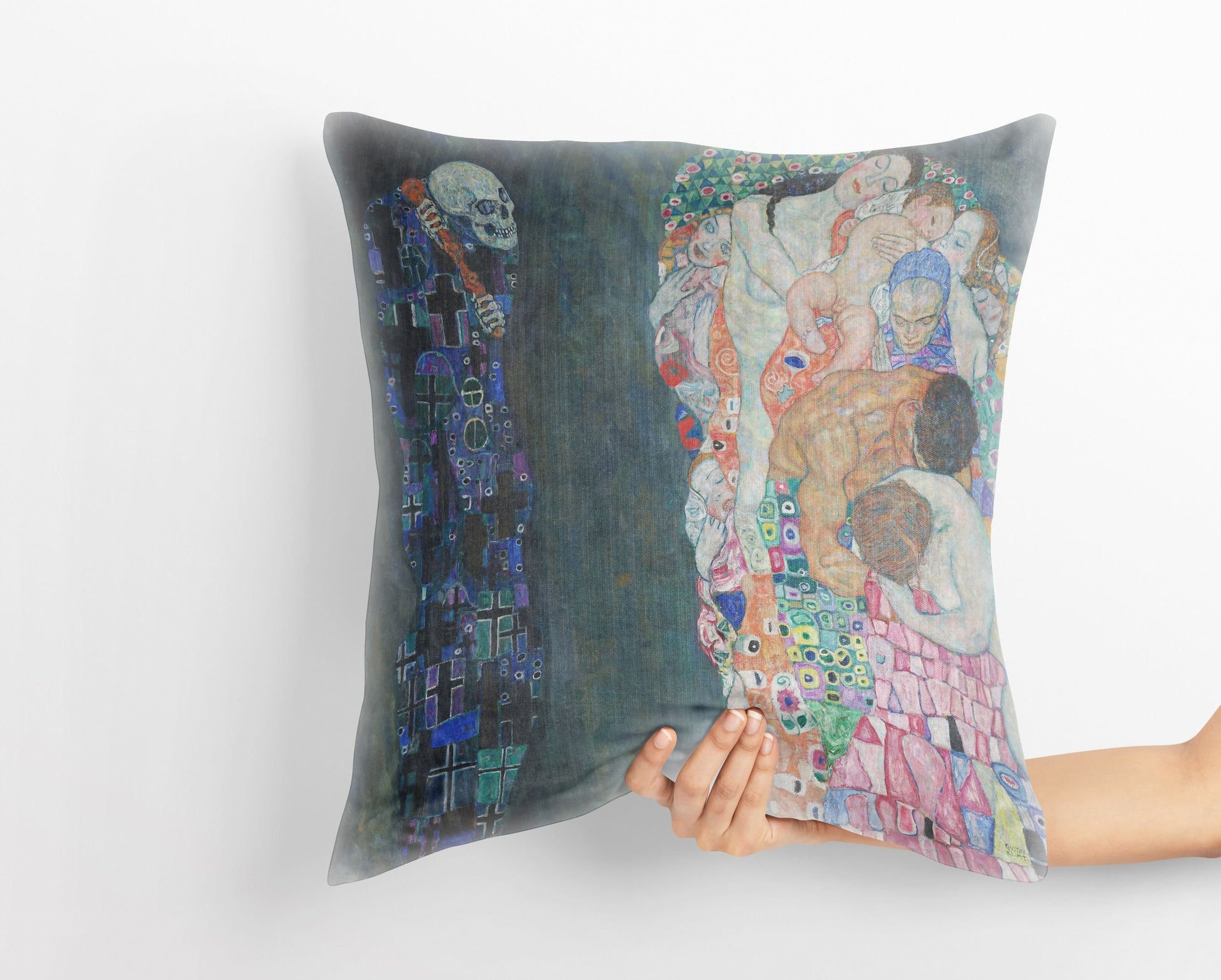 Gustav Klimt Famous Art Death And Life Throw Pillow, Abstract Pillow, Art Pillow, Blue Pillow, Art Nouveau Pillow, Square Pillow