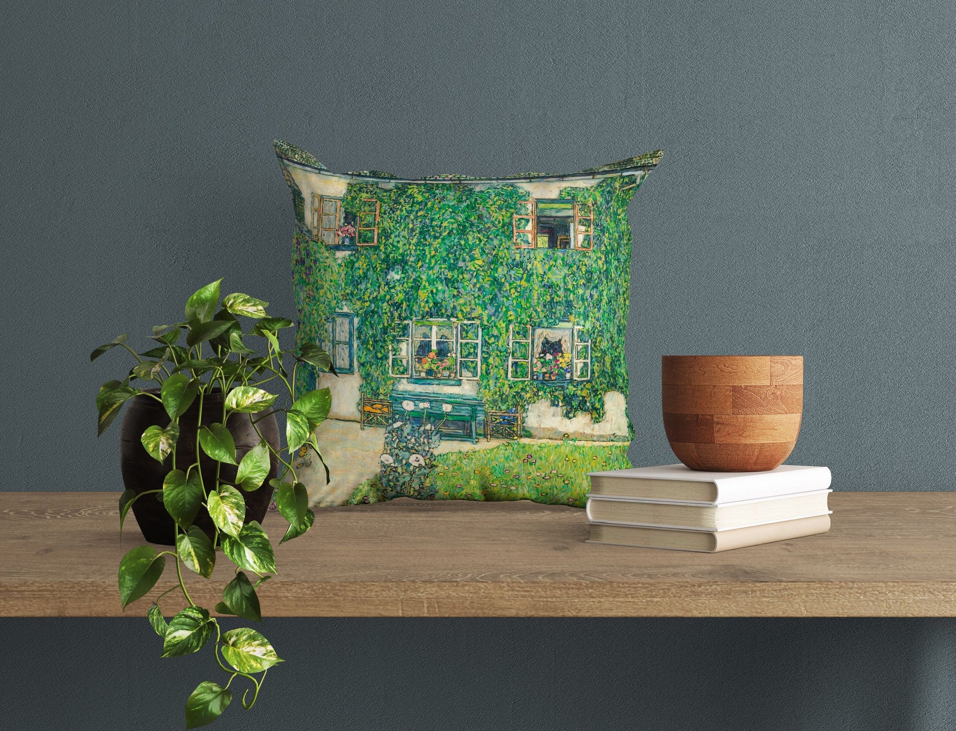 Gustav Klimt Famous Painting Forester'S House In Weissenbach II Throw Pillow Cover, Abstract Throw Pillow Cover, Artist Pillow, Green Pillow