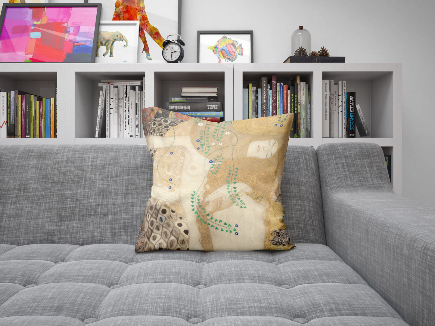 Gustav Klimt Famous Art Friends Water Serpants, Throw Pillow, Abstract Pillow, Soft Pillow Cases, Bright Yellow Pillow, Contemporary Pillow