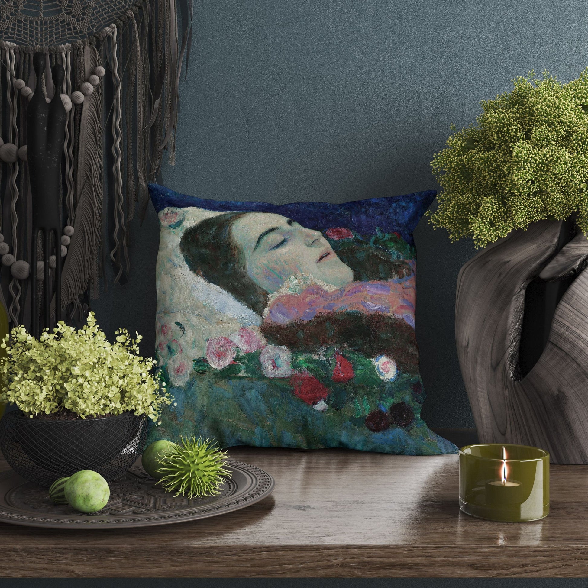 Gustav Klimt Famous Art, Pillow Case, Abstract Throw Pillow, Designer Pillow, Green Pillow Cases, Art Nouveau Pillow, Large Pillow Cases