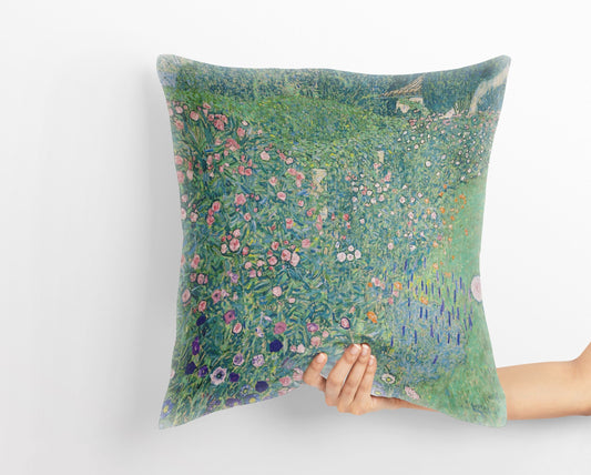 Gustav Klimt Famous Painting Italian Garden Landscape, Abstract Throw Pillow Cover, Designer Pillow, Green Pillow Cases, Sofa Pillows