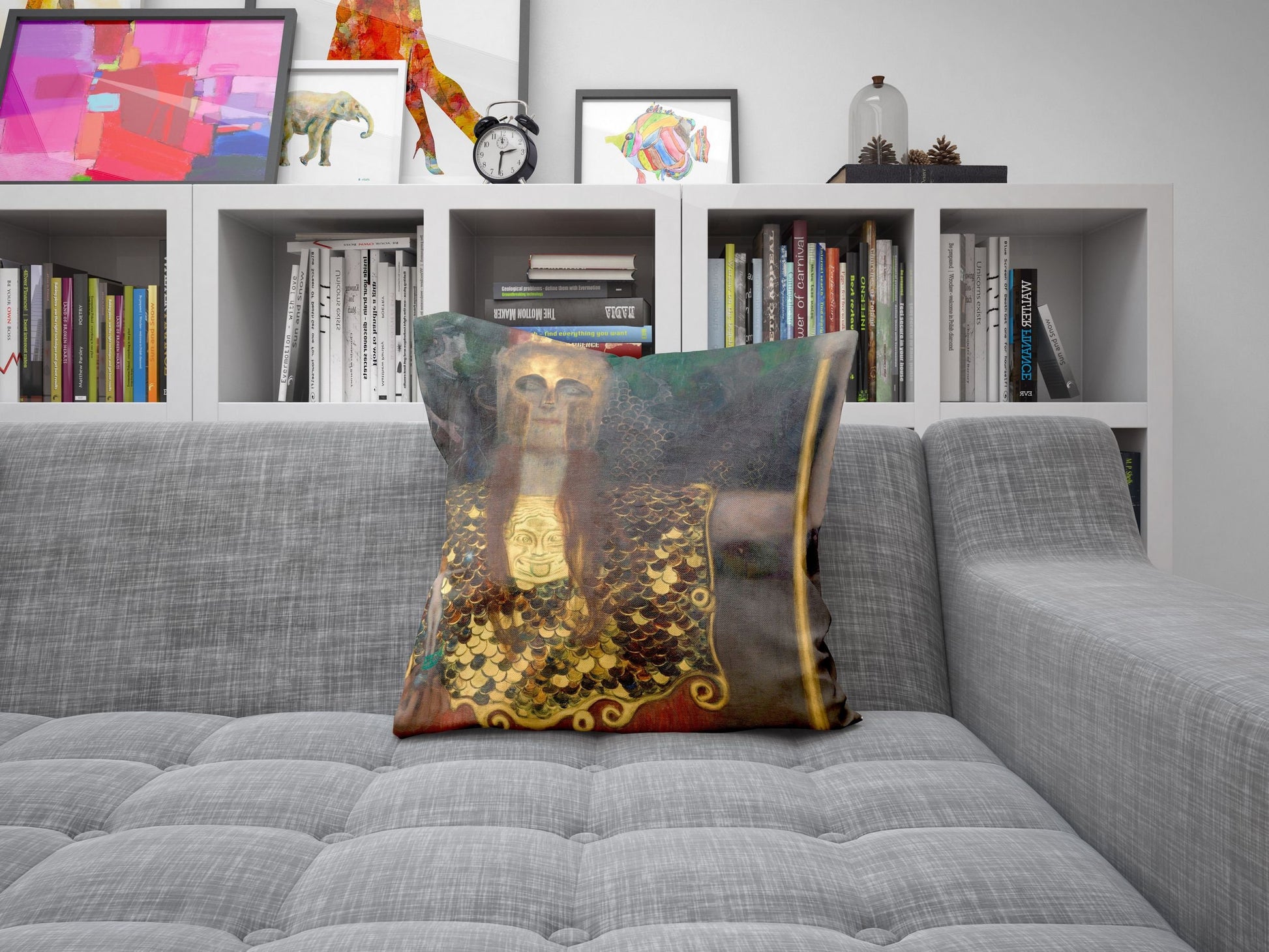 Gustav Klimt Famous Painting Pallas Athene, Decorative Pillow, Abstract Throw Pillow Cover, Art Pillow, Contemporary Pillow, Square Pillow