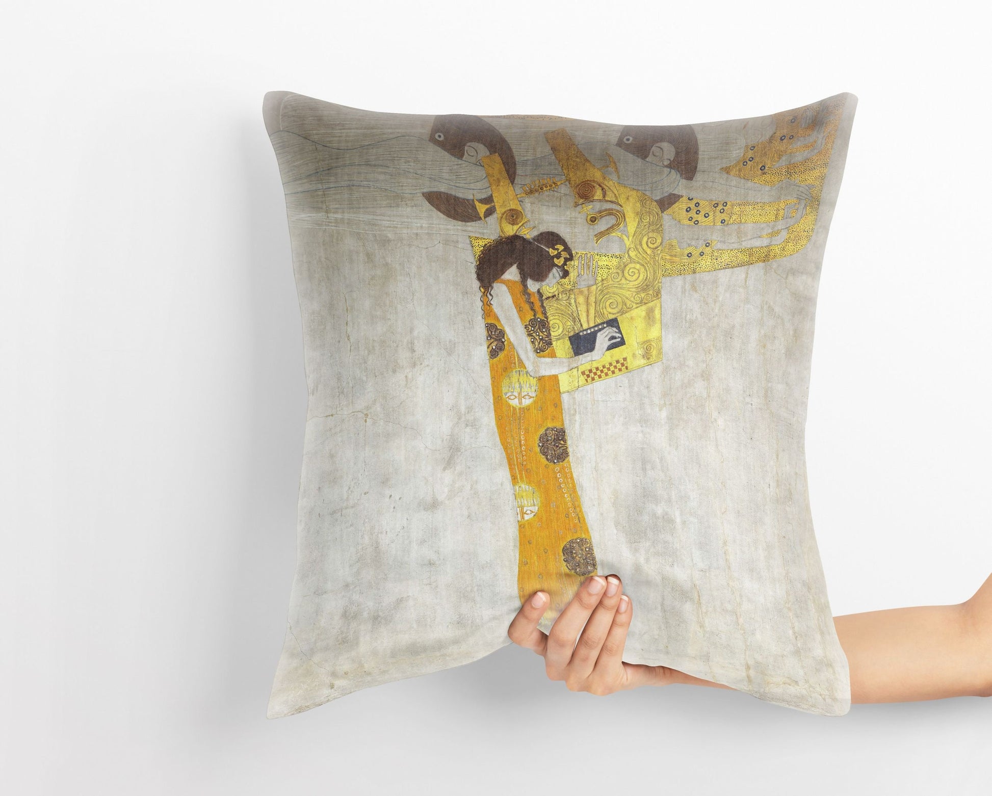 Gustav Klimt Famous Painting The Beethoven Frieze, Tapestry Pillows, Abstract Pillow, Art Pillow, Gold, Modern Pillow, Square Pillow