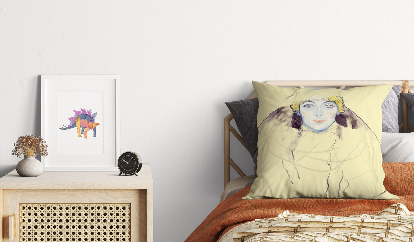 Gustave Klimt Woman'S Head, Throw Pillow, Abstract Pillow, Designer Pillow, Bright Yellow Pillow, Art Nouveau Pillow, Large Pillow Cases