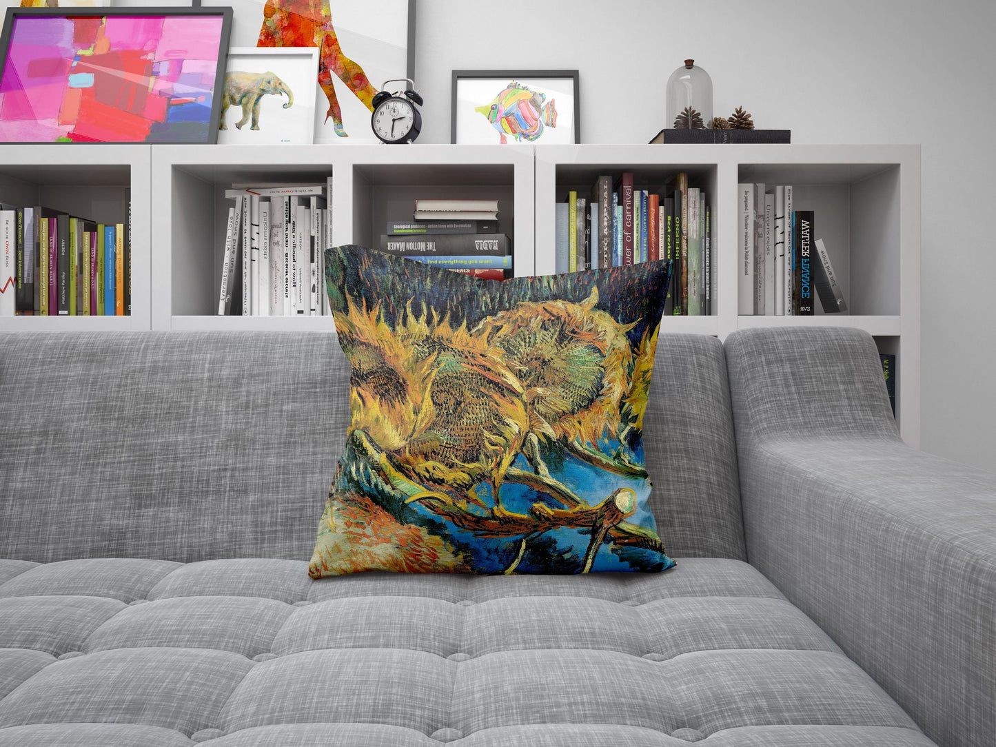 Vincent Van Gogh Four Sunflowers Famous Art, Throw Pillow, Abstract Pillow, Designer Pillow, Contemporary Pillow, Square Pillow