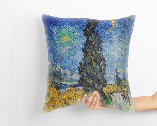 Vincent Van Gogh Road With Cypress And Star Famous Painting, Abstract Throw Pillow Cover, Soft Pillow Cases, 18 X 18 Pillow Covers