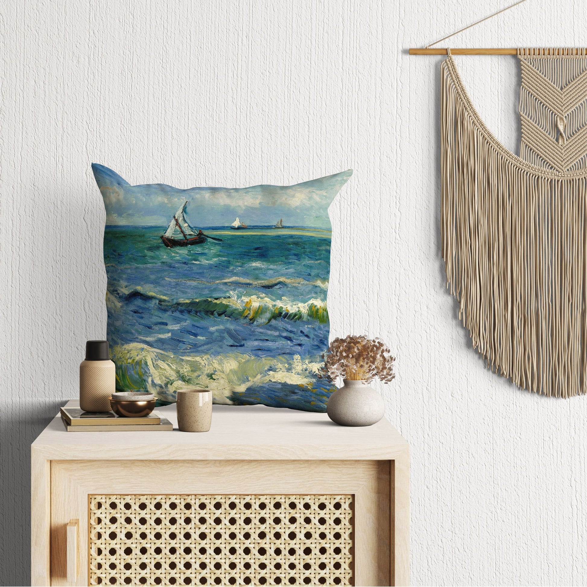 Vincent Van Gogh Seascape Near Les Saintes-Maries-De-La-Mer Famous Painting, Throw Pillow Cover, Abstract Throw Pillow Cover, Artist Pillow