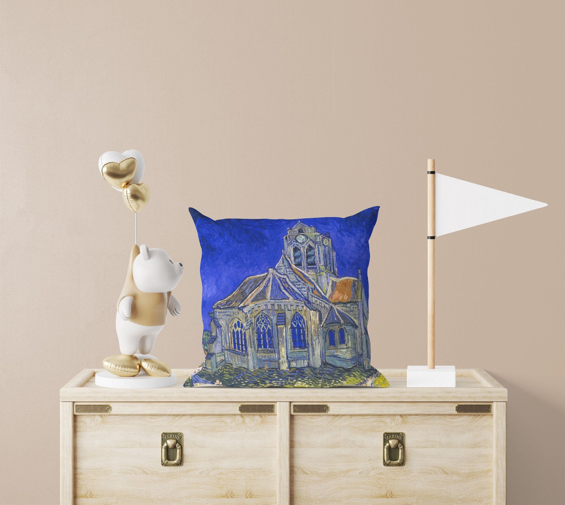Vincent Van Gogh Famous Painting The Church In Auvers-Sur-Oise, Tapestry Pillows, Abstract Pillow, Playroom Decor, Indoor Pillow Cases