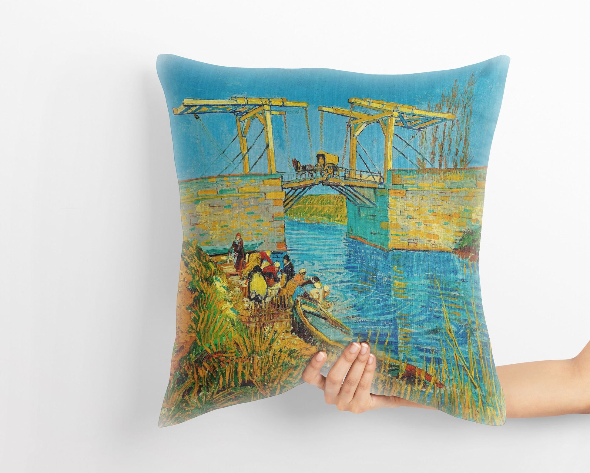 Vincent Van Gogh Famous Art The Langlois Bridge At Arles With Women Washing, Decorative Pillow, Abstract Throw Pillow, Art Pillow