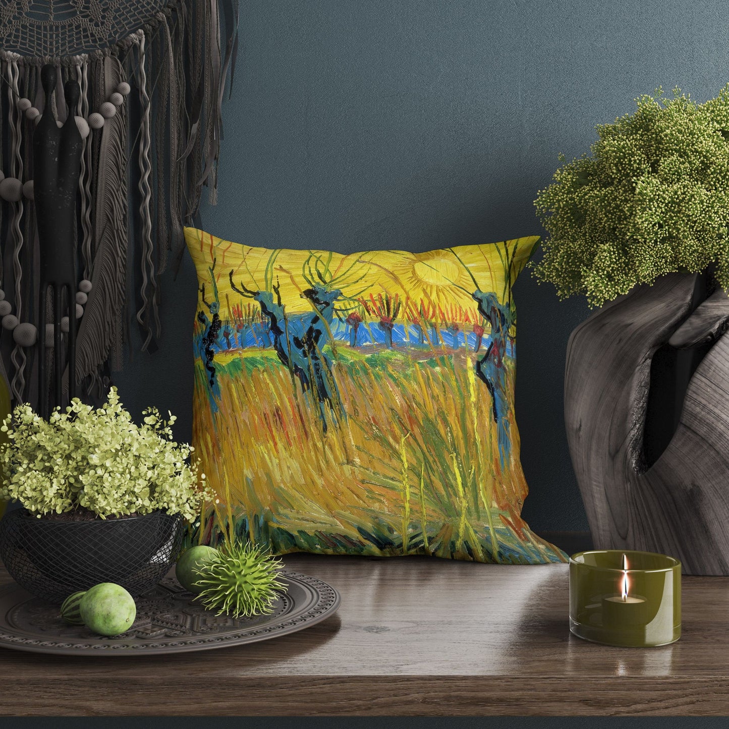 Vincent Van Gogh Famous Art Pollard Willows With Setting Sun Decorative Pillow, Abstract Throw Pillow, Designer Pillow, Bright Yellow Pillow