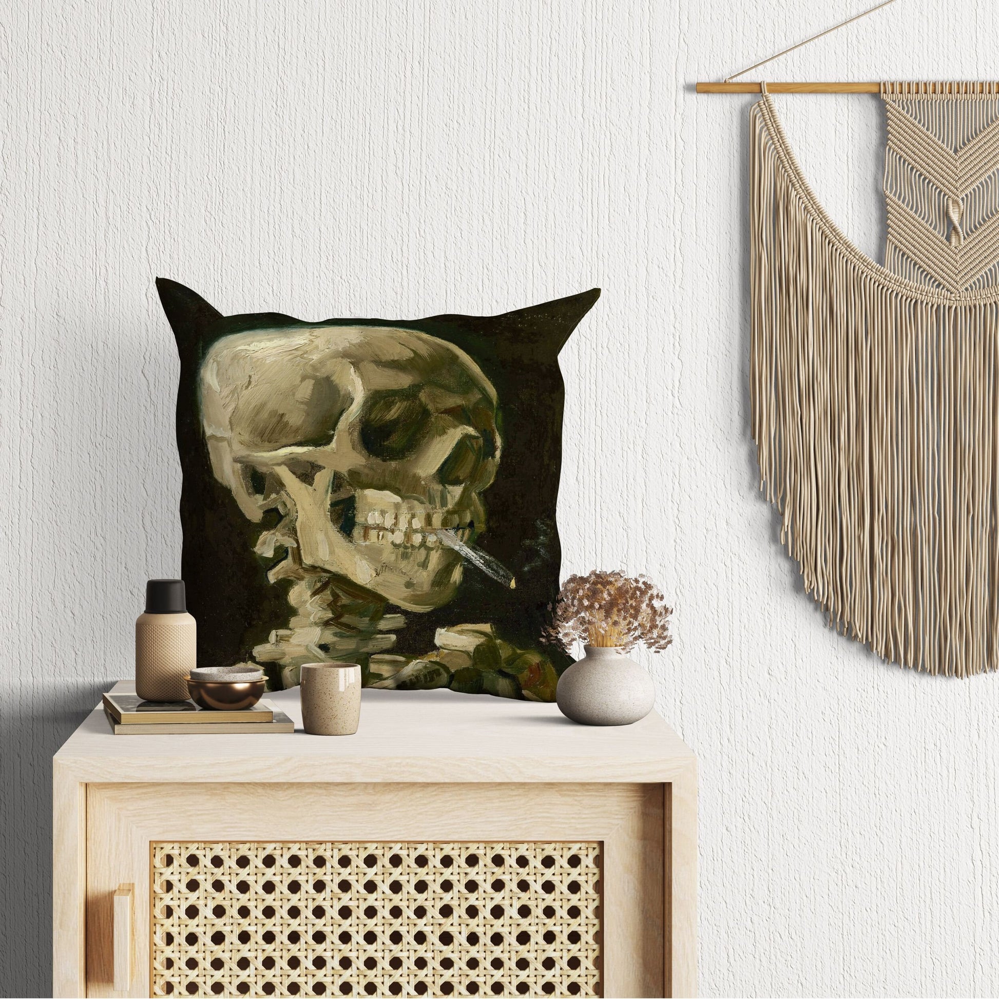 Vincent Van Gogh Famous Art Skull With Burning Cigarette, Decorative Pillow, Abstract Pillow, Art Pillow, Post-Impressionist Pillow