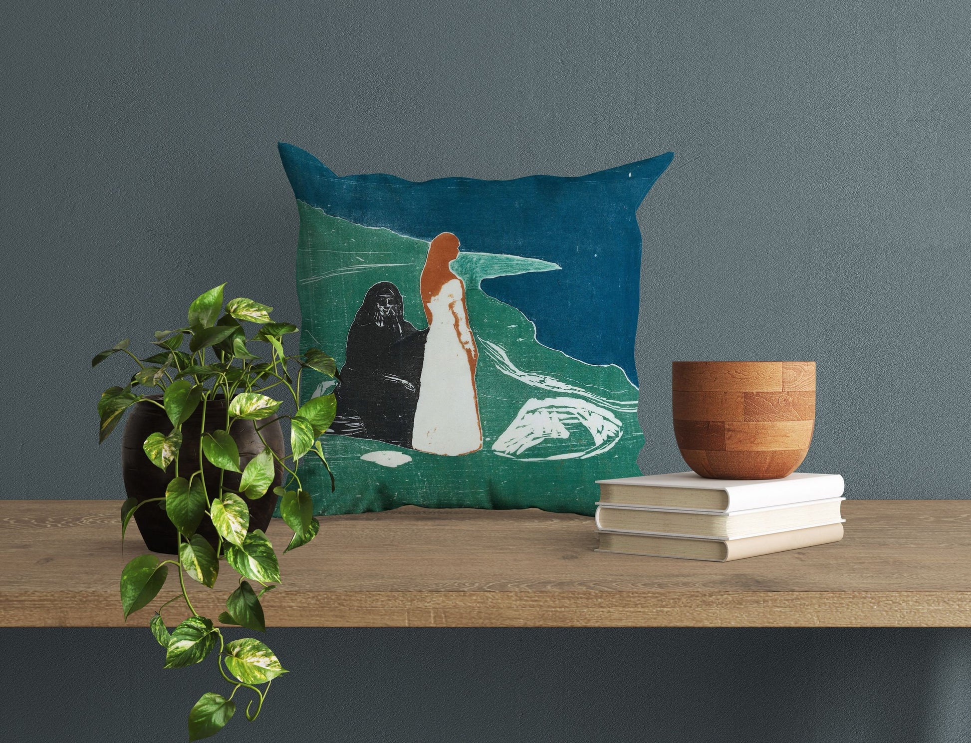 Edvard Munch Famous Art Two Women On The Beach, Toss Pillow, Abstract Throw Pillow, Artist Pillow, Green Pillow Cases, Modern Pillow