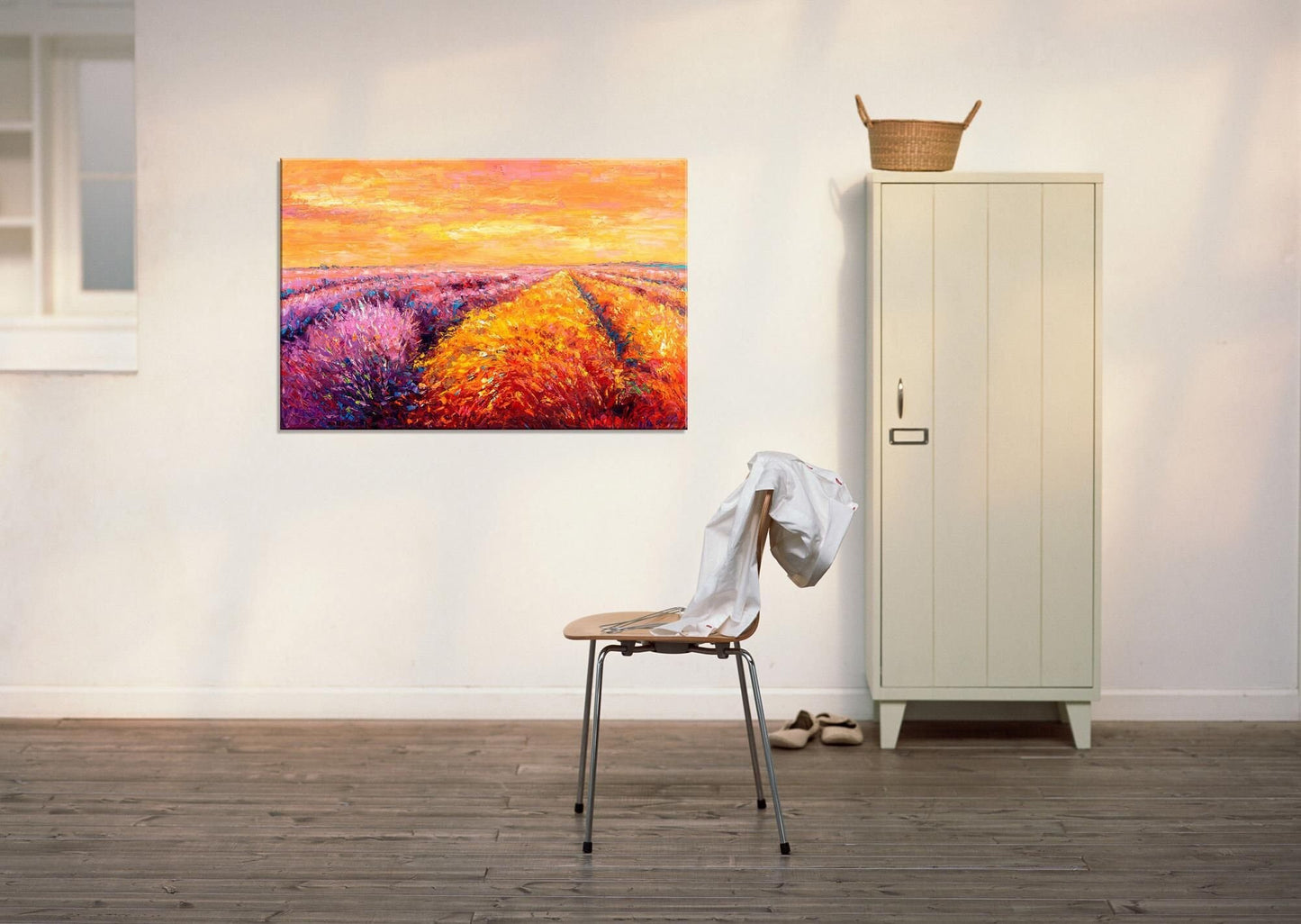 Oil Painting Landscape Provence Lavender Fields Sunrise, Oil On Canvas Painting, Large Canvas Art, Hand Painted, Modern Wall Art, Textured