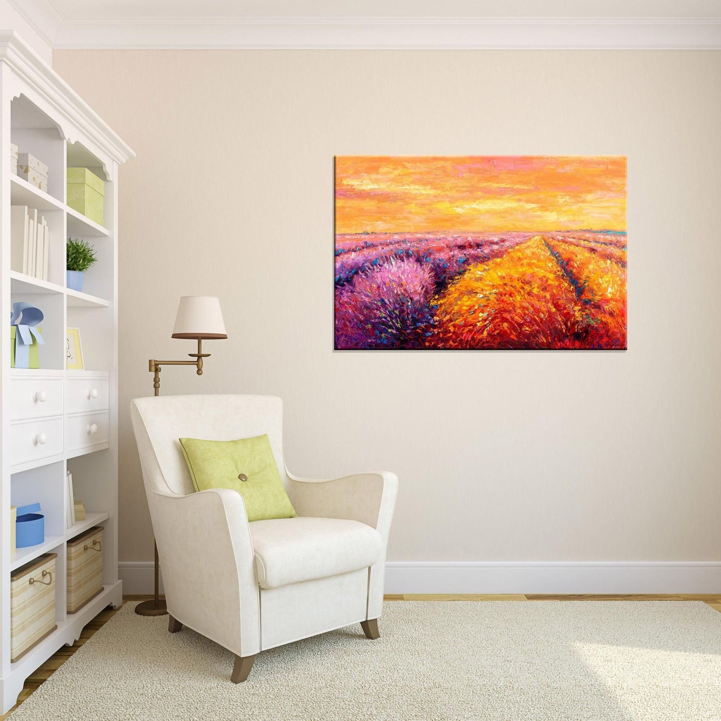 Oil Painting Landscape Provence Lavender Fields Sunrise, Oil On Canvas Painting, Large Canvas Art, Hand Painted, Modern Wall Art, Textured