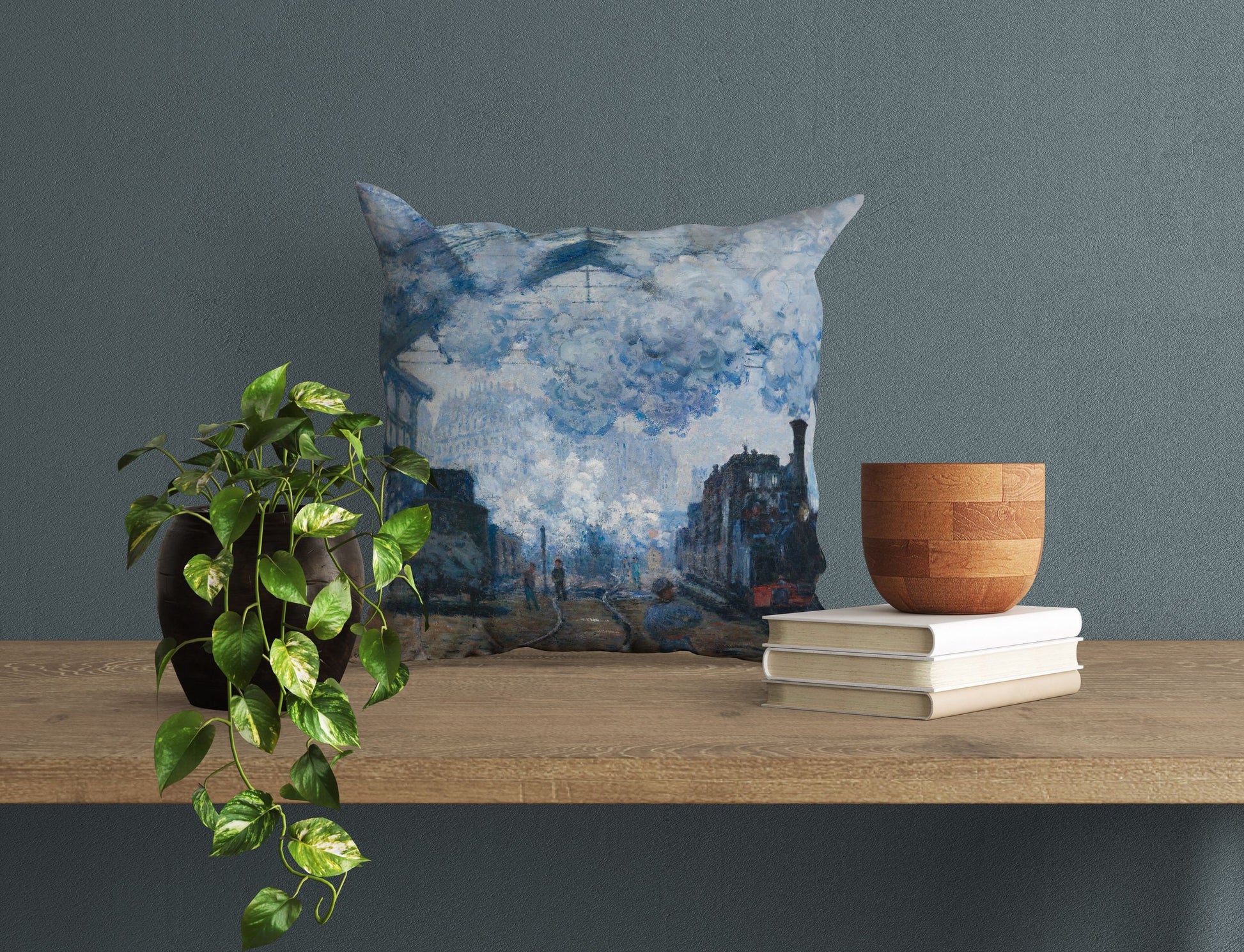 Claude Monet Famous Painting The Gare Saint-Lazare, Artist Pillow, Blue Abstract Pillow, Modern Pillow, Large Pillow Cases Housewarming Gift
