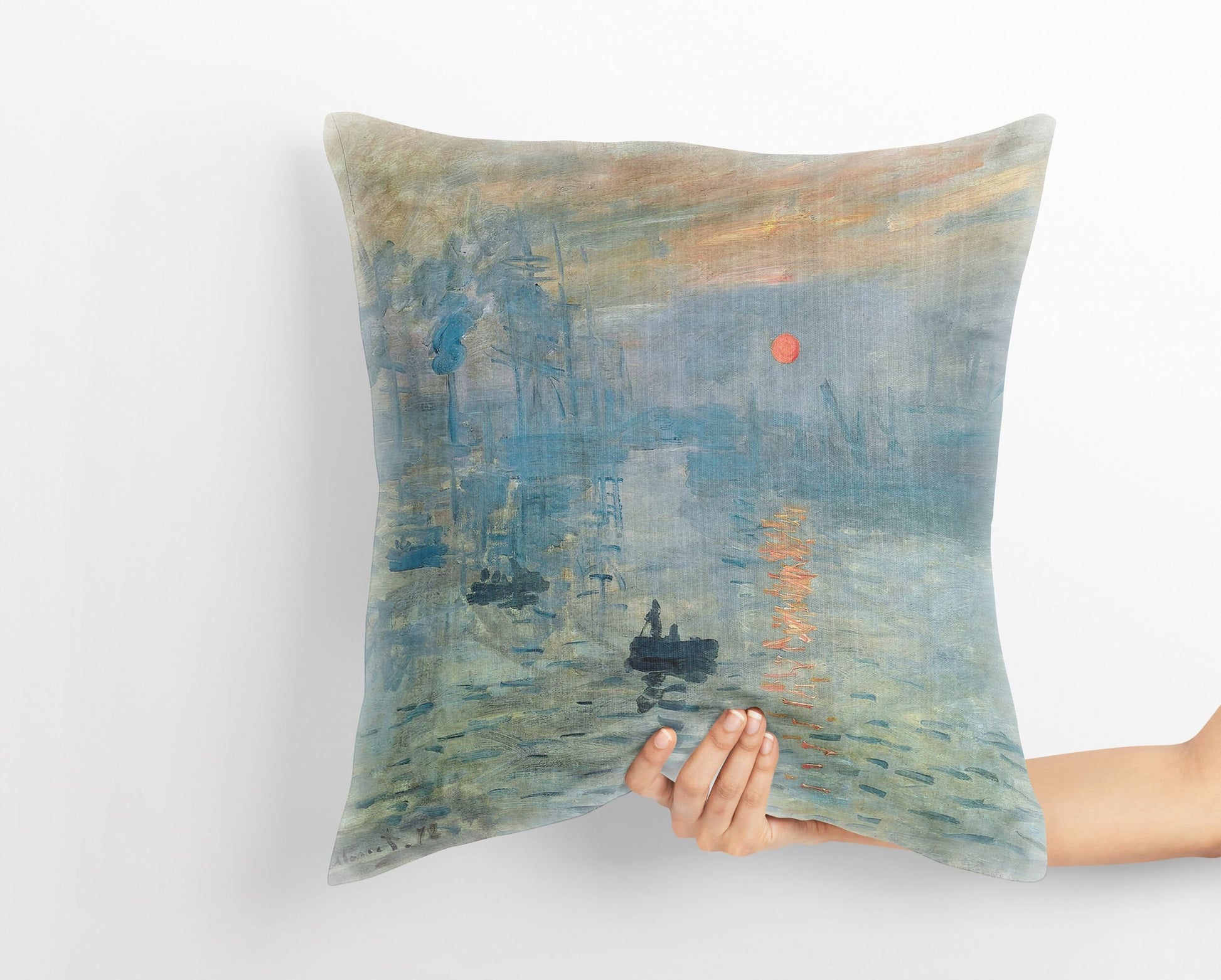 Claude Monet Famous Painting Impression Sunrise, Throw Pillow Cover, Abstract Pillow, Soft Pillow Cases, Blue And Green, Modern Pillow