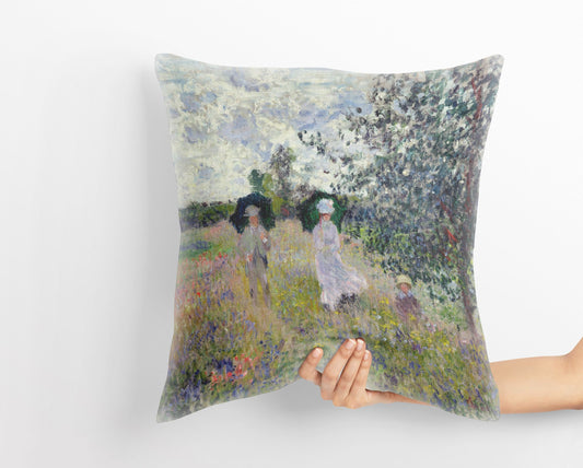 Claude Monet Famous Painting The Promenade Near Argenteuil, Throw Pillow, Abstract Throw Pillow, Artist Pillow, Green Pillow Cases