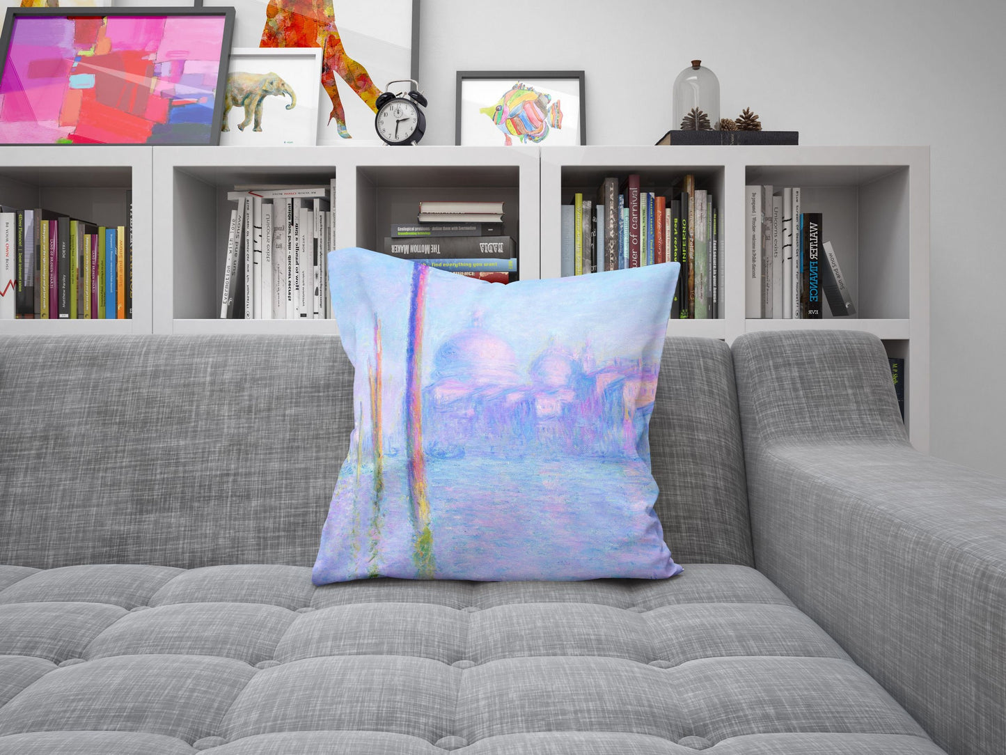Claude Monet Famous Painting Venice Grand Canal, Throw Pillow, Abstract Pillow, Art Pillow, Blue Pillow, Contemporary Pillow, Square Pillow