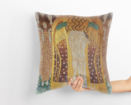 Gustav Klimt Famous Art Beethoven Frieze Abstract Throw Pillow, Designer Pillow, Gold, Art Nouveau Pillow, 18 X 18 Pillow Covers