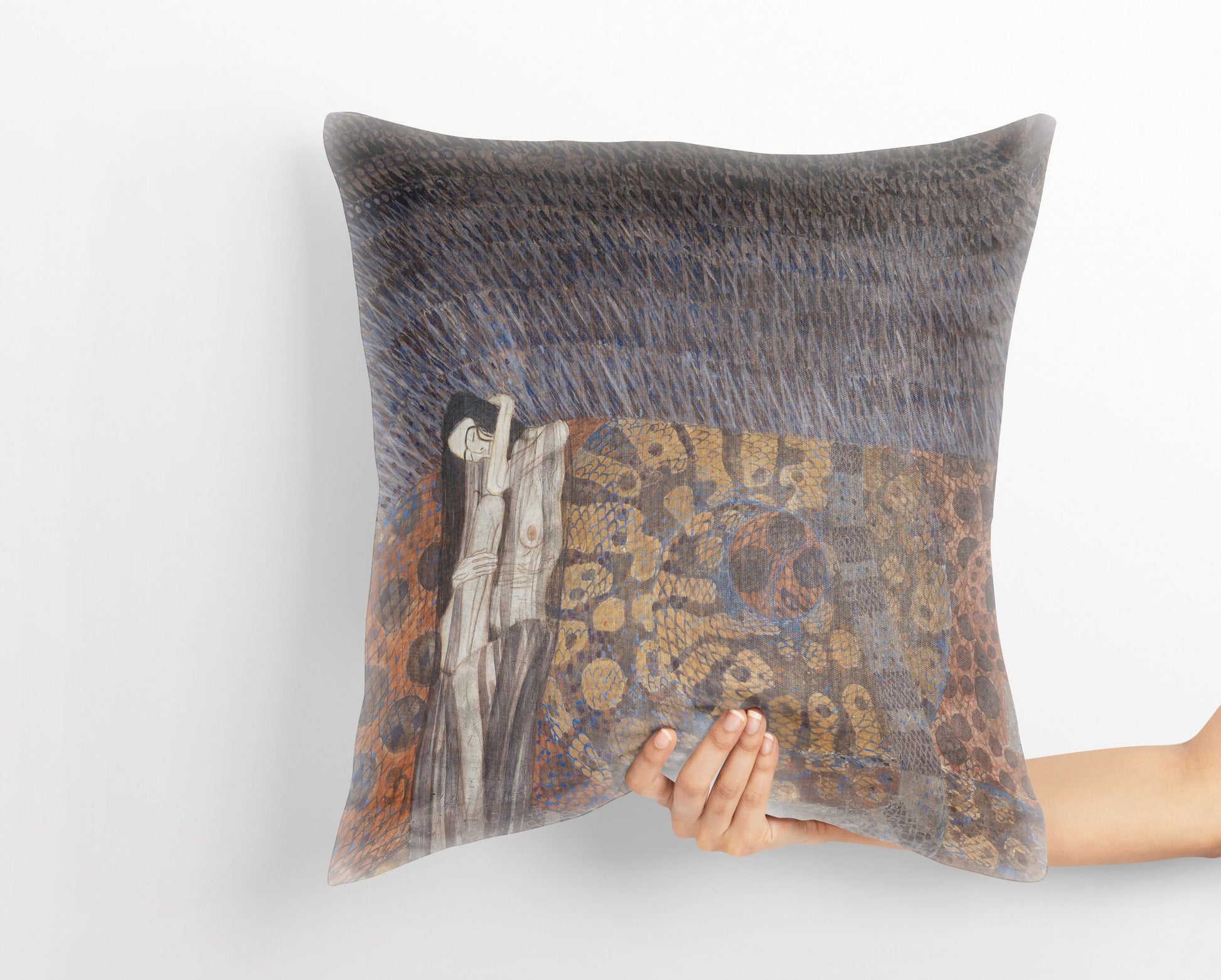 Gustav Klimt Famous Art Beethoven Frieze- -The Hostile Powers, Tapestry Pillows, Abstract Pillow, Artist Pillow, Gold, Contemporary Pillow