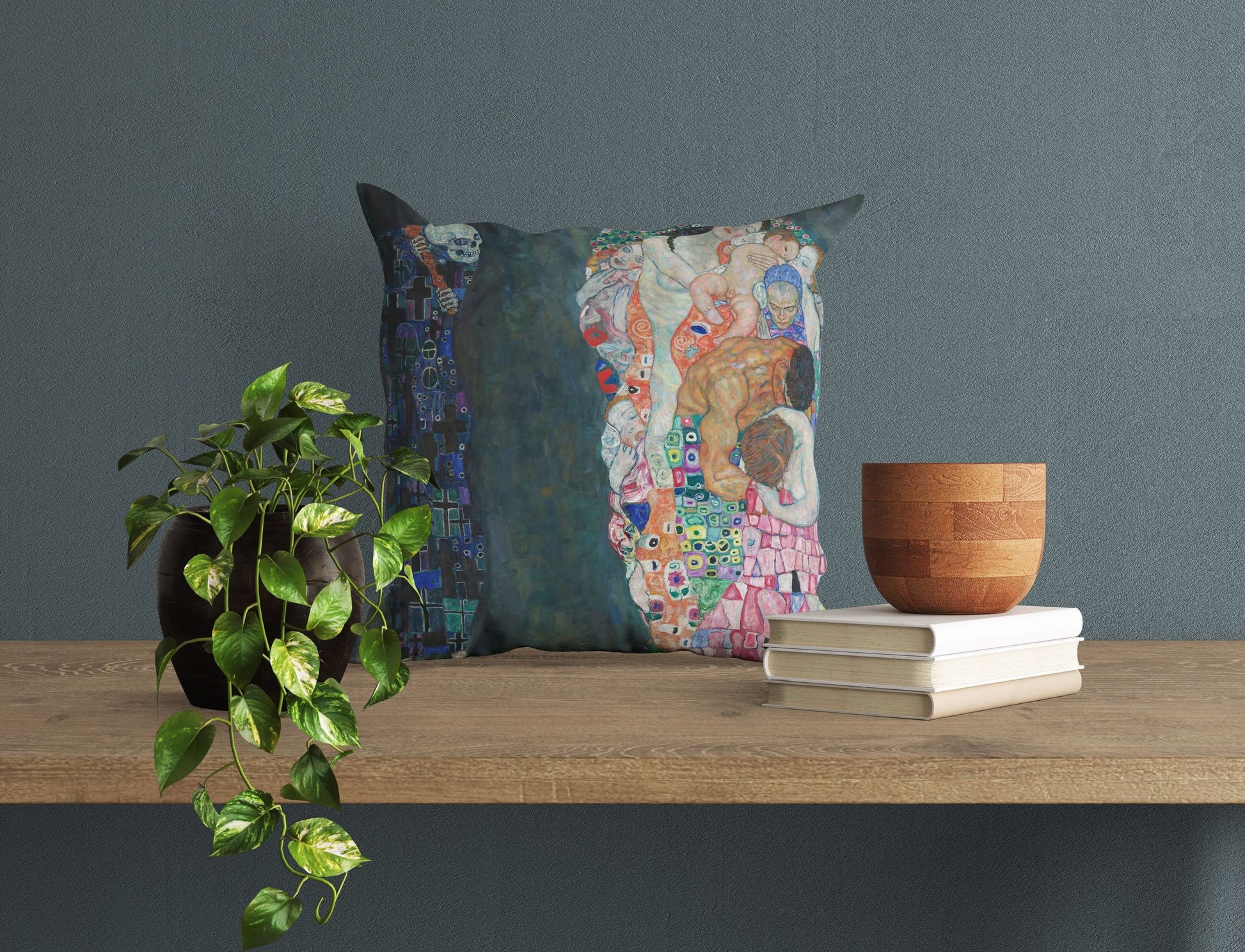 Gustav Klimt Famous Art Death And Life Throw Pillow, Abstract Pillow, Art Pillow, Blue Pillow, Art Nouveau Pillow, Square Pillow
