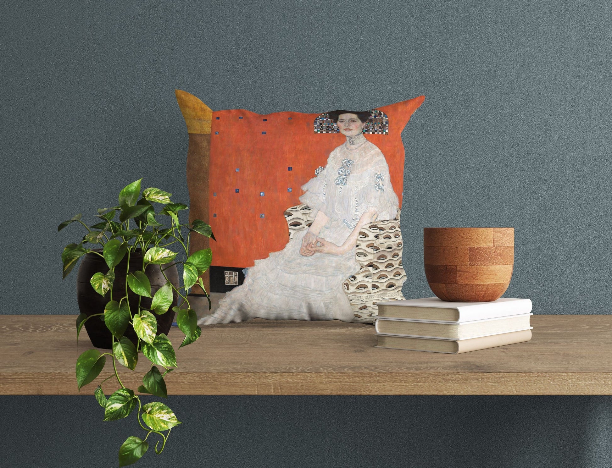 Gustav Klimt Famous Art Fritza Riedler Toss Pillow, Abstract Pillow, Art Pillow, Red Pillow Cases, Art Nouveau Pillow, 18 X 18 Pillow Covers