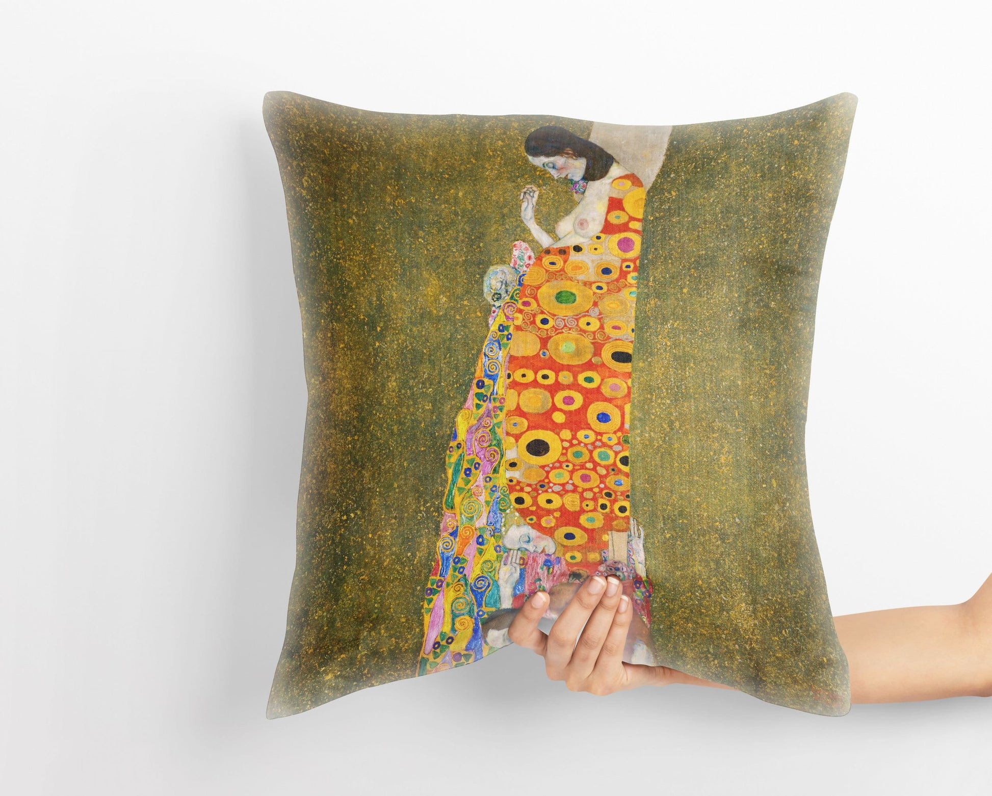Gustav Klimt Famous Painting Hope II, Decorative Pillow, Abstract Throw Pillow Cover, Soft Pillow Cases, Bright Yellow Pillow, Modern Pillow